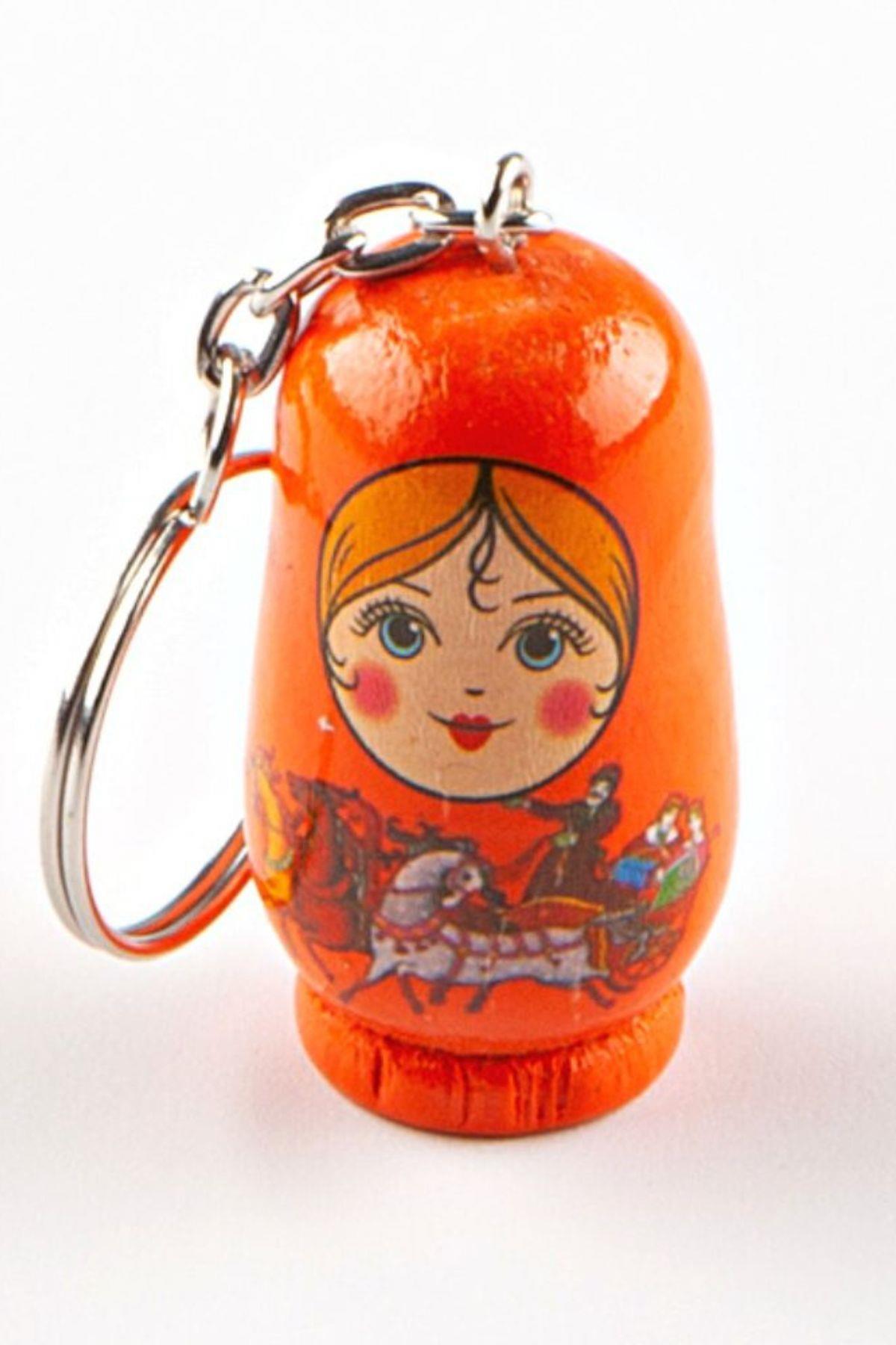 RusyaDünyadan HediyelerDNY-HD100285Keskin Hediyelik Eşya Ve TekstilAhşap Matruşka Bebek Anahtarlık Turuncu
