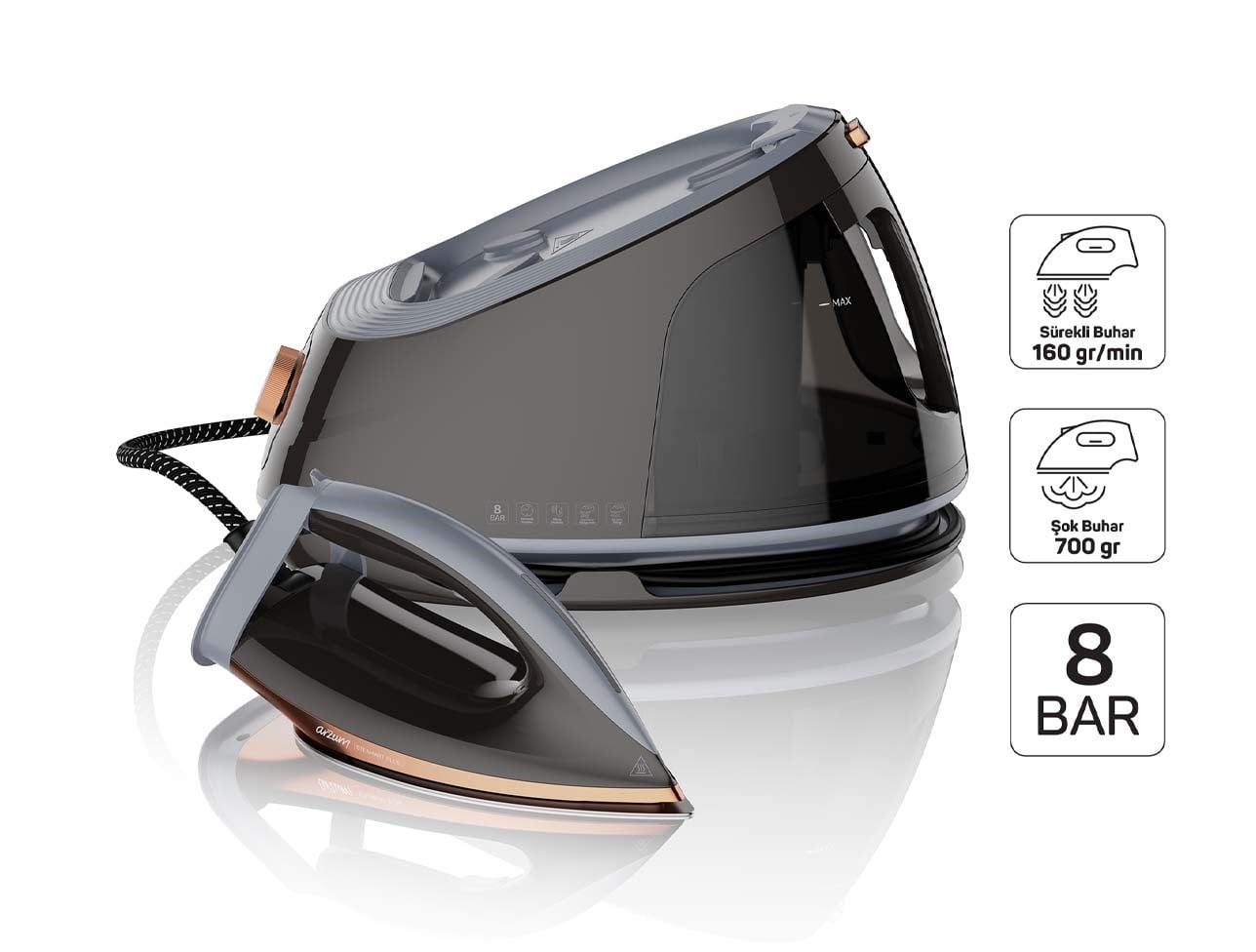 ARZUM STEAMART PLUS BUHAR KAZANLI ÜTÜ 3000 W