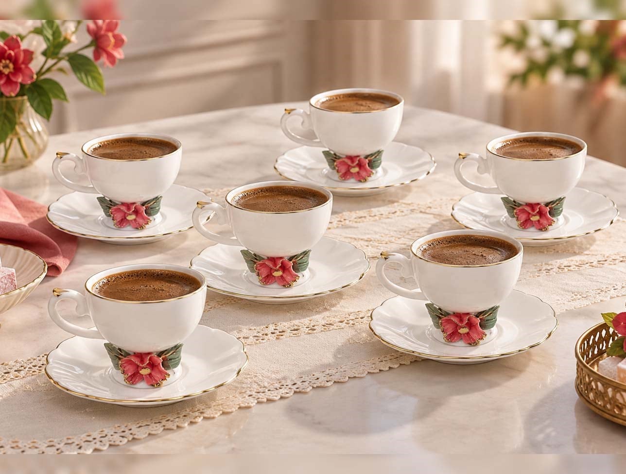 EMSAN AMORE LUXE 6 LI KAHVE GOLD BEYAZ