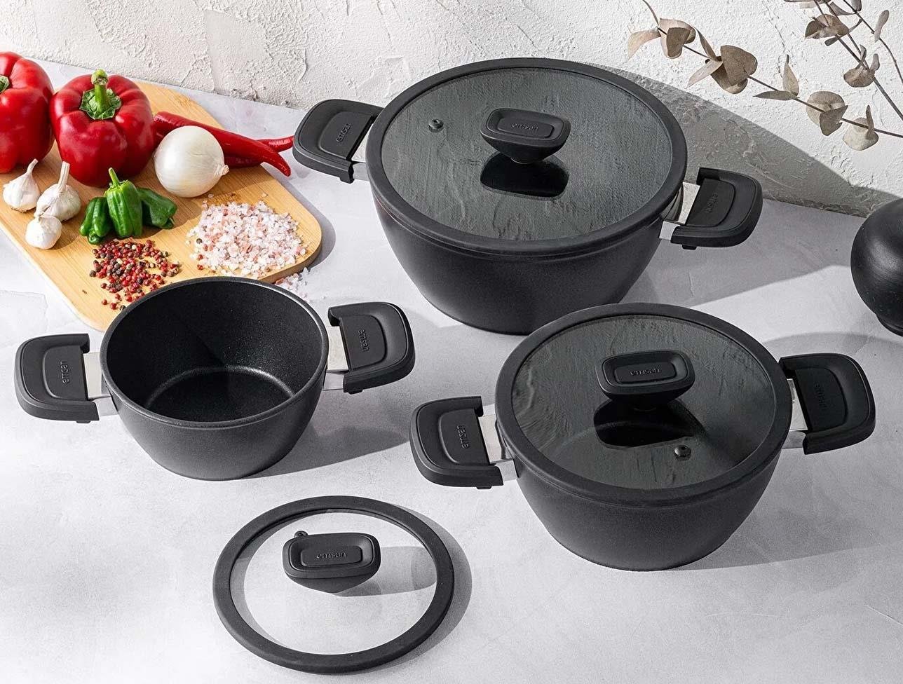 EMSAN DİAMENTE 6 PARÇA MİDİ TENCERE SİYAH