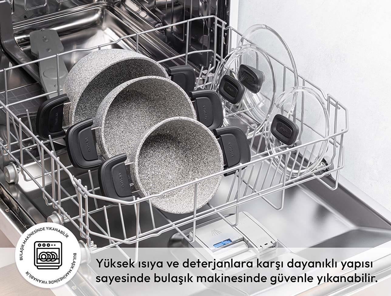 EMSAN FORTIS GRANİT 6 PARÇA MİDİ TENCERE SETİ GRİ