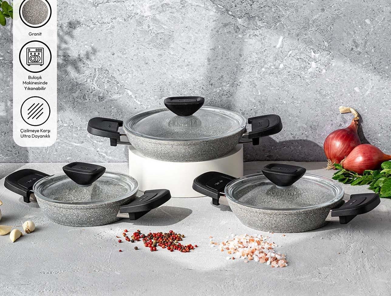 EMSAN FORTIS GRANİT 6 PARÇA SAHAN SET GRİ