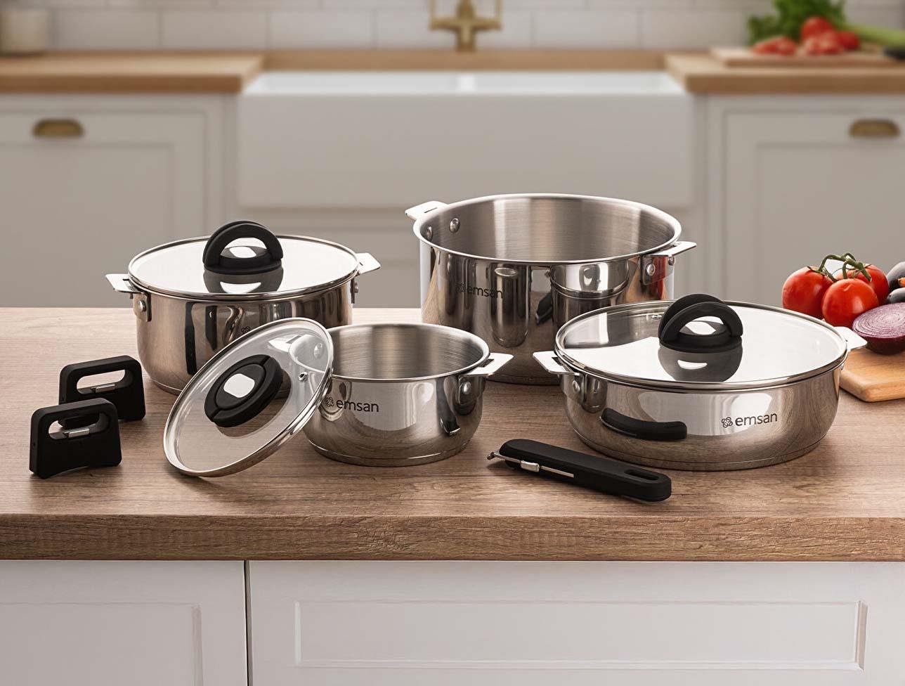 EMSAN STEEL CLICK TENCERE SETİ AÇIK GRİ