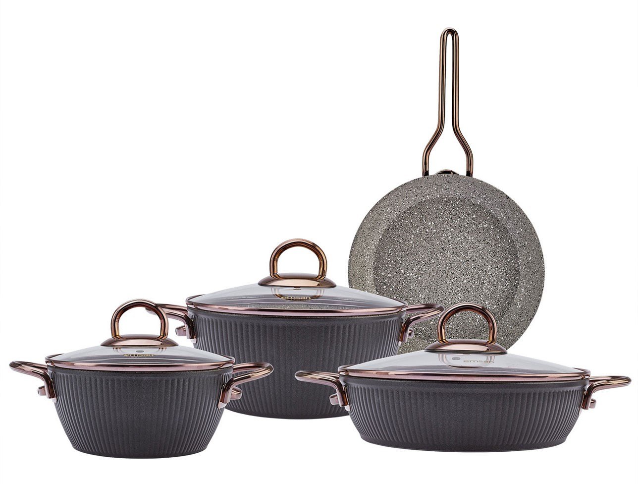 EMSAN TENCERE SET GRANİT LİNE SİYAH ROSE 7 PRÇ