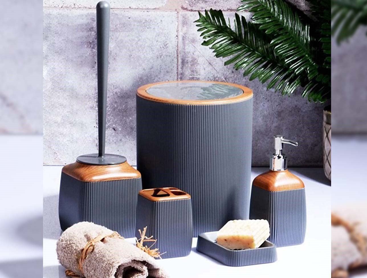 KOSOVA FİTİLLİ 5 Lİ BANYO SET AHŞAP(FÜME)
