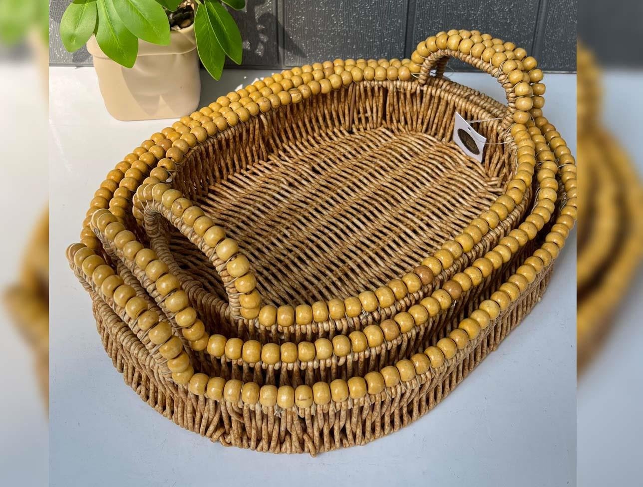 KRD HOME SARI BONCUKLU 3 LÜ TEPSİ OVAL KRD-6267