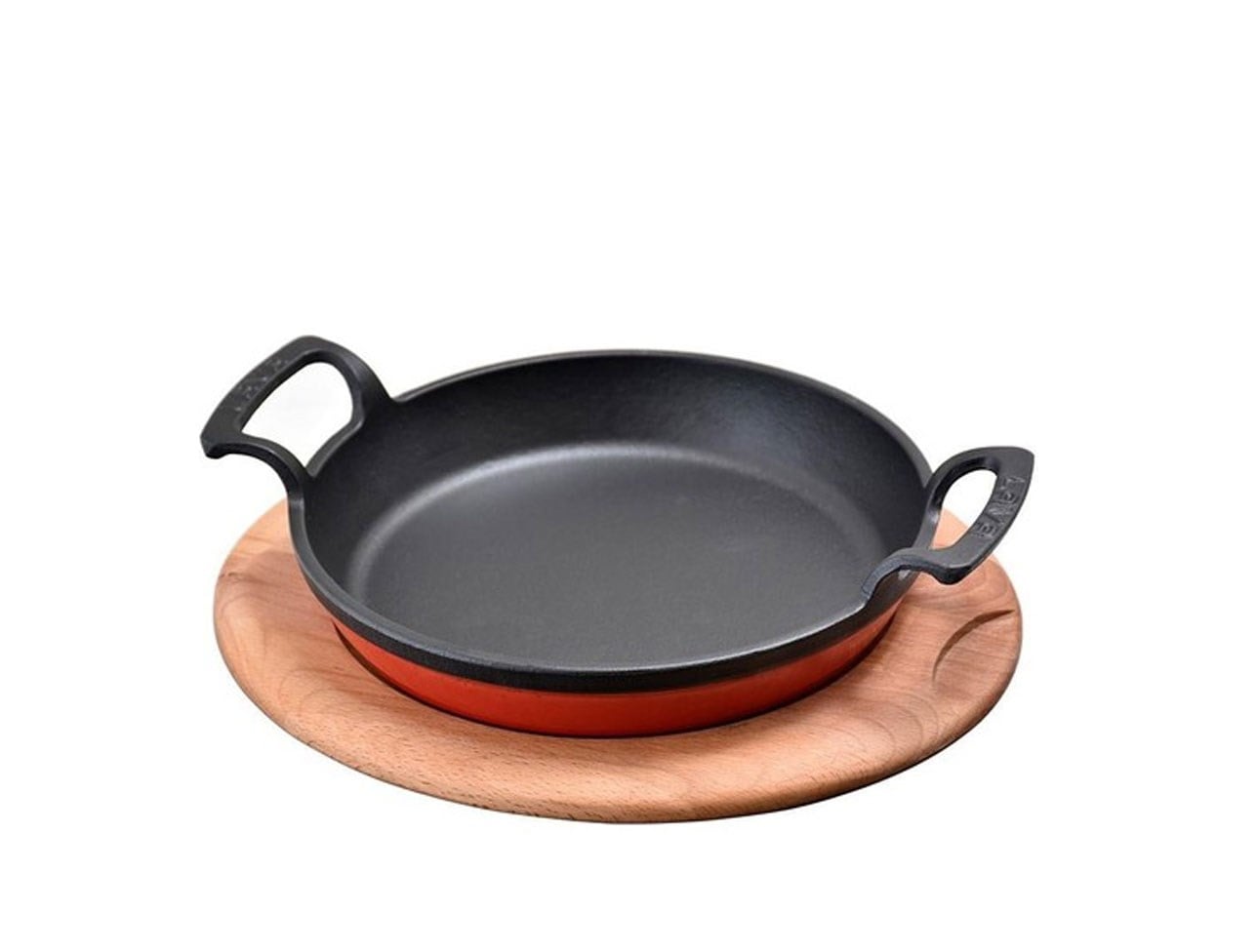 LAVA YUVARLAK KULPLU TAVA 20CM AHŞAP ALTLIKLI KIRM