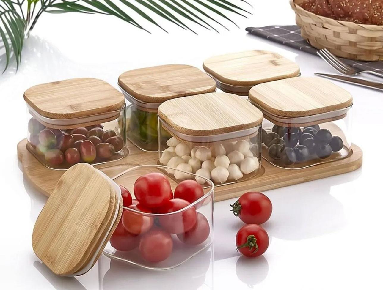 MİEN BAMBU KAPAKLI CAM KAHVALTILIK 6LI