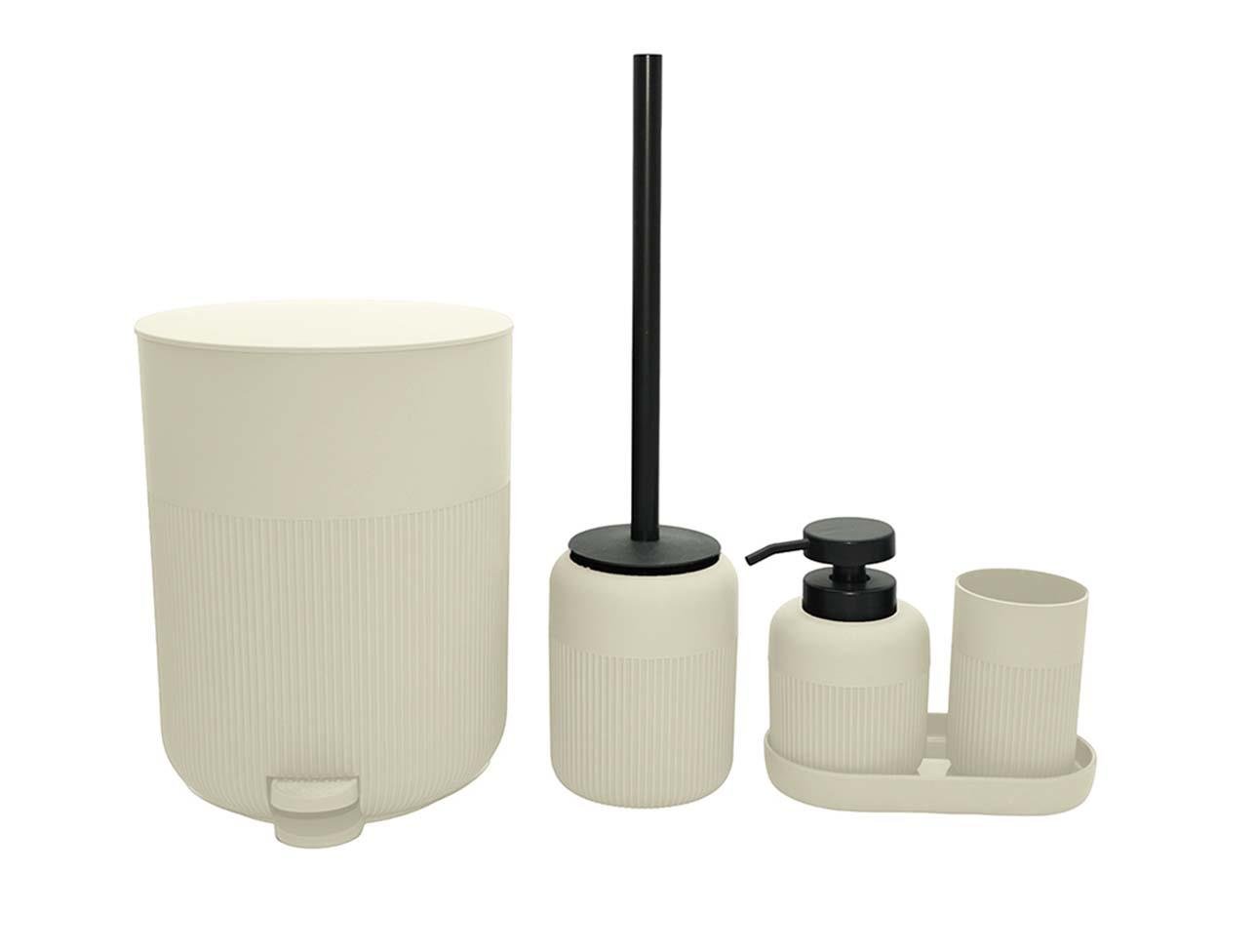 MİEN ÇİZGİLİ YUVARLAK KREM 5 PARÇA BANYO SETİ MIEN