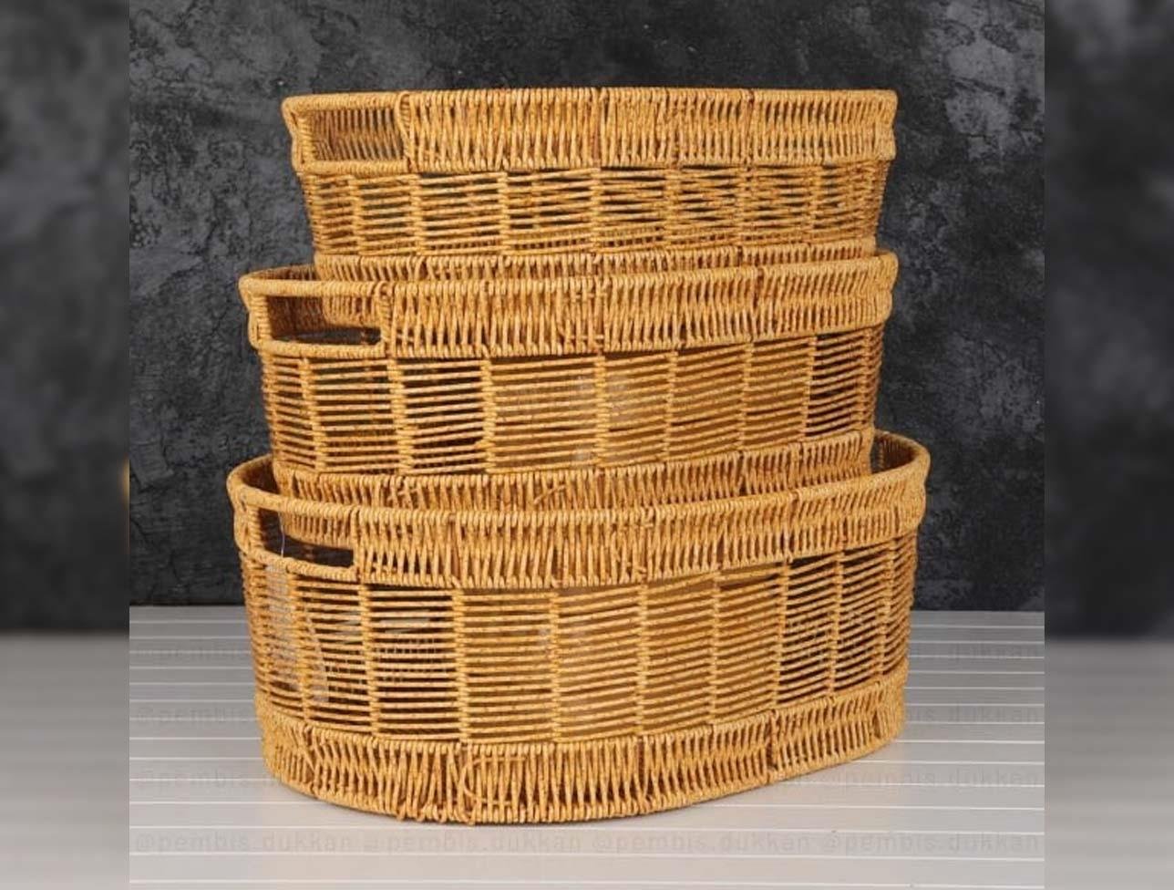 MİEN OVAL RATTAN 3LÜ SEPET GMT727