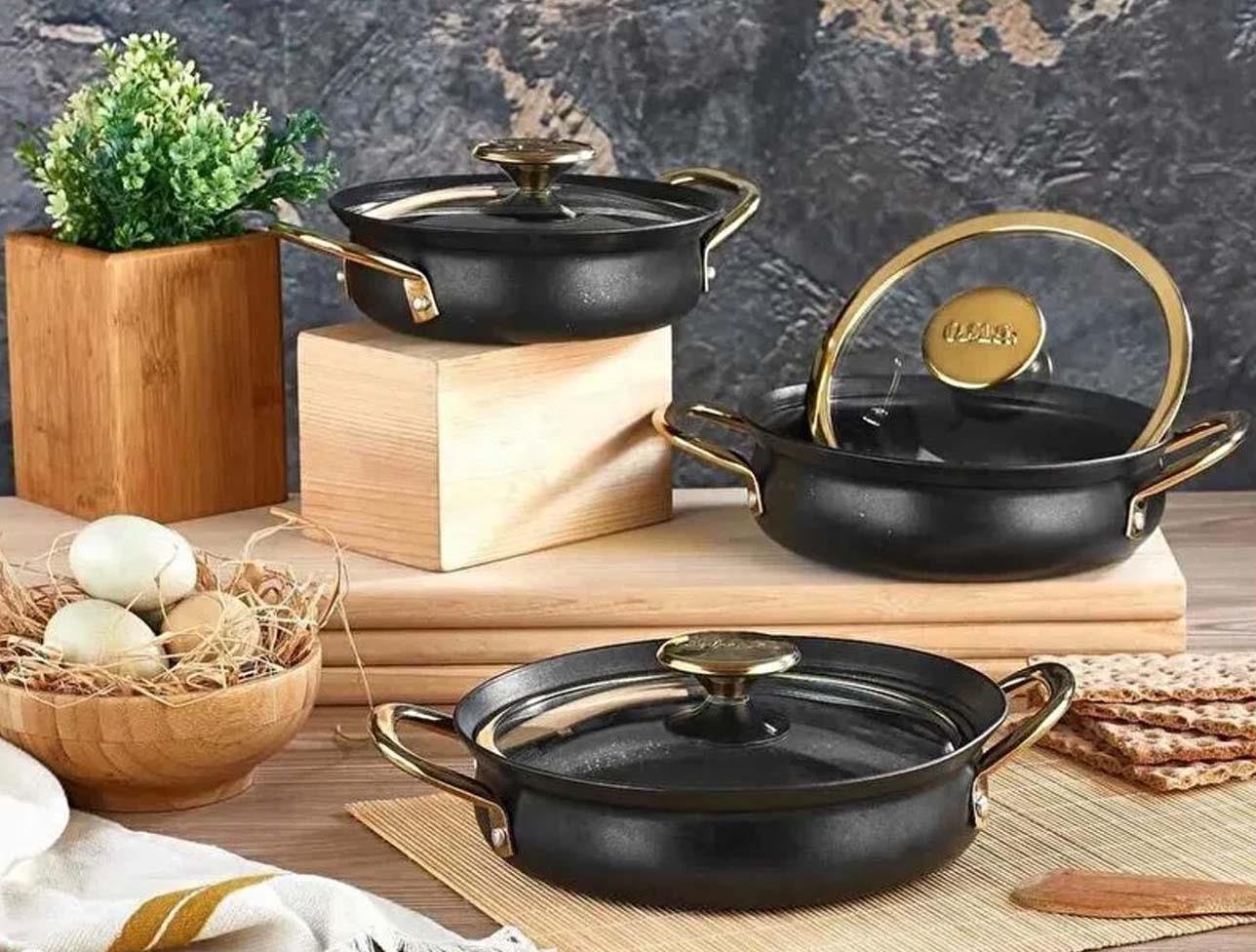 OMS 6 PCS BARKAÇ SAHAN SETİ 16-18-20CM SİYAH GOLD