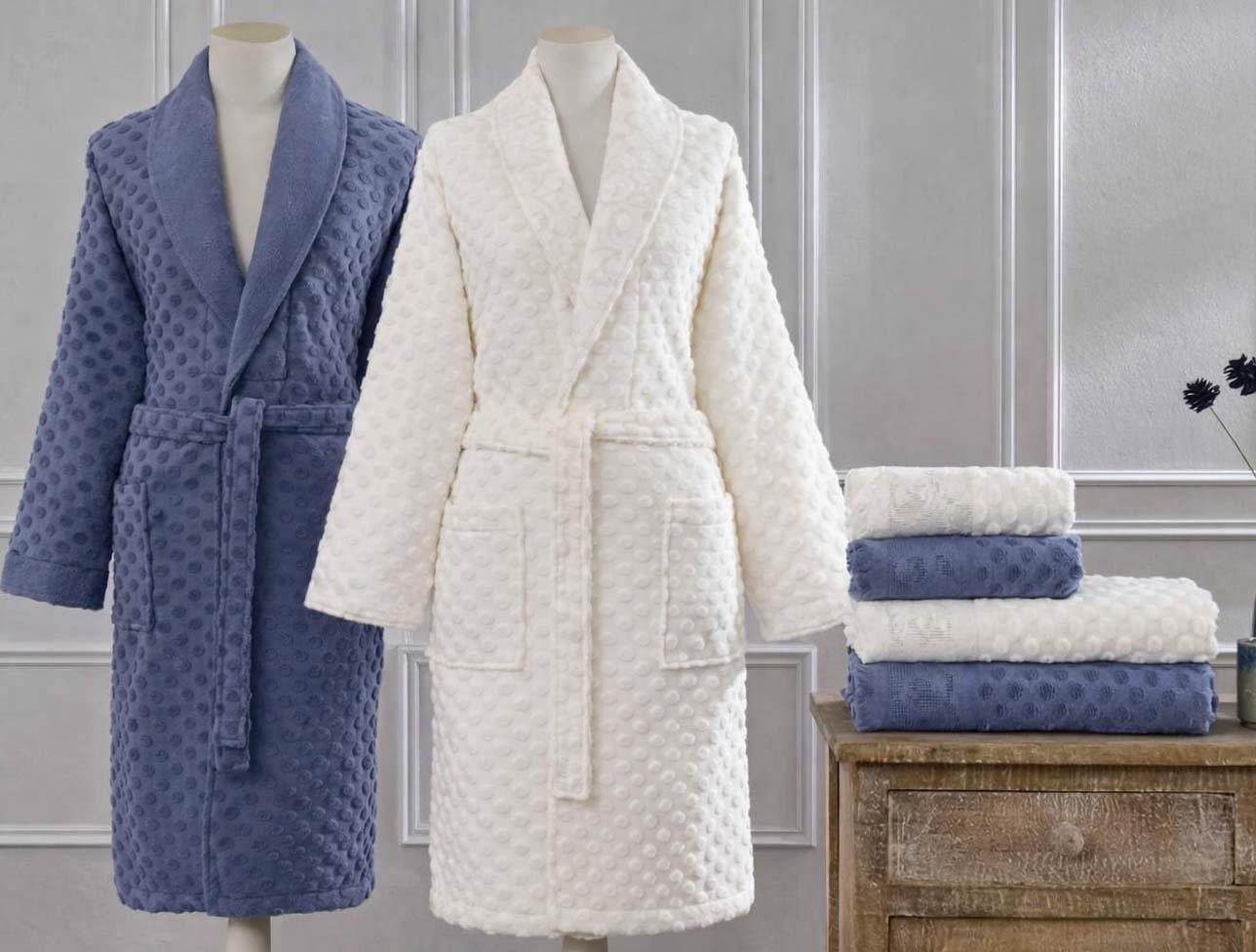 ÖZDİLEK MİSTİCO İNDİGO KREM AİLE BORNOZ SETİ