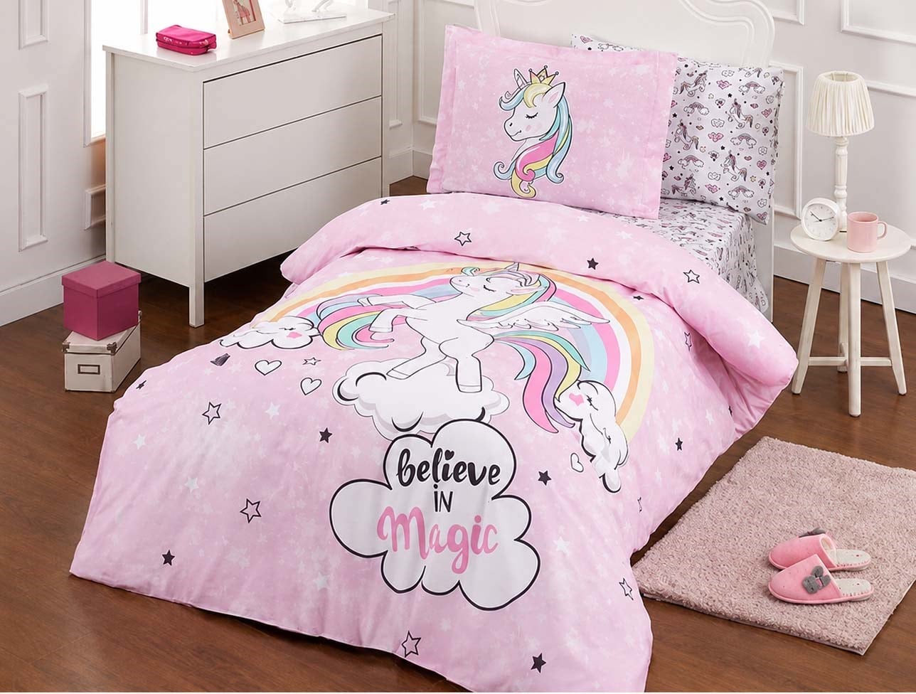 ÖZDİLEK NEV.TK RF TK PEMBE UNICORN FİTTED ÇARŞAFLI