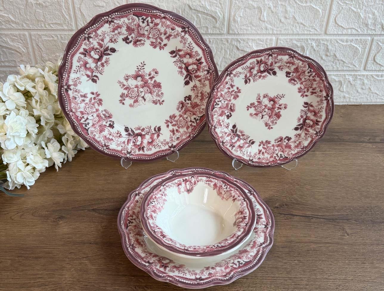 PORSER VELOUR MAROON FULYA YEMEK SETİ 24 PARÇA