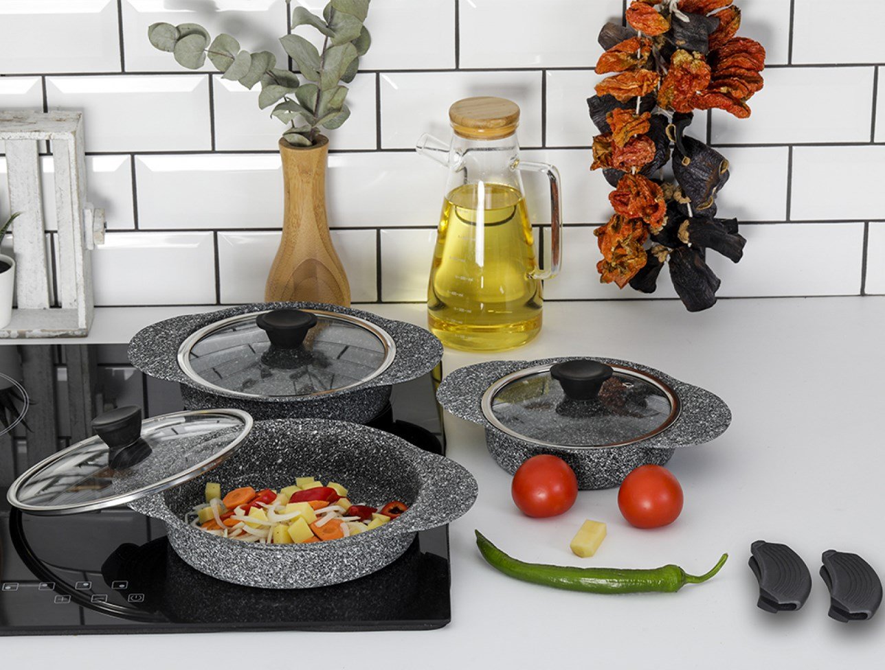 TAÇ 3182 GRANİT PLUS 3 LÜ SAHAN SETİ SİLİKONLU GRİ