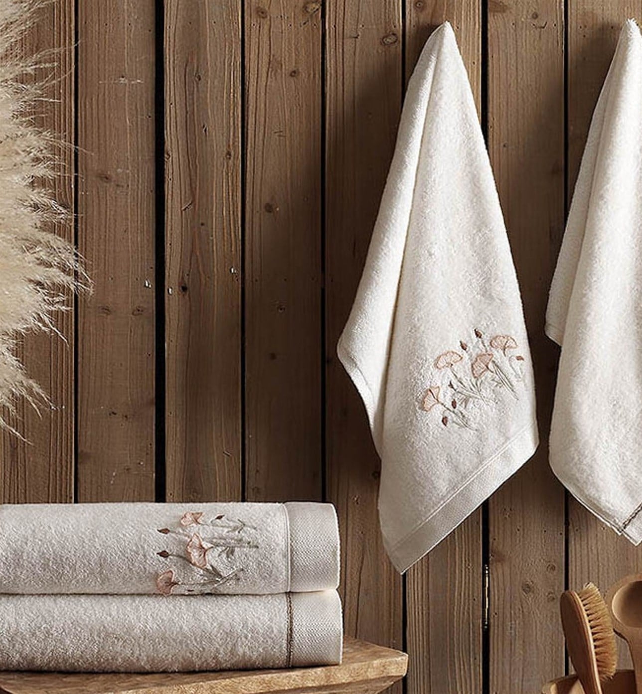 TAÇ BAMBU HAMAM SETİ MOLLY EKRU-EKRU