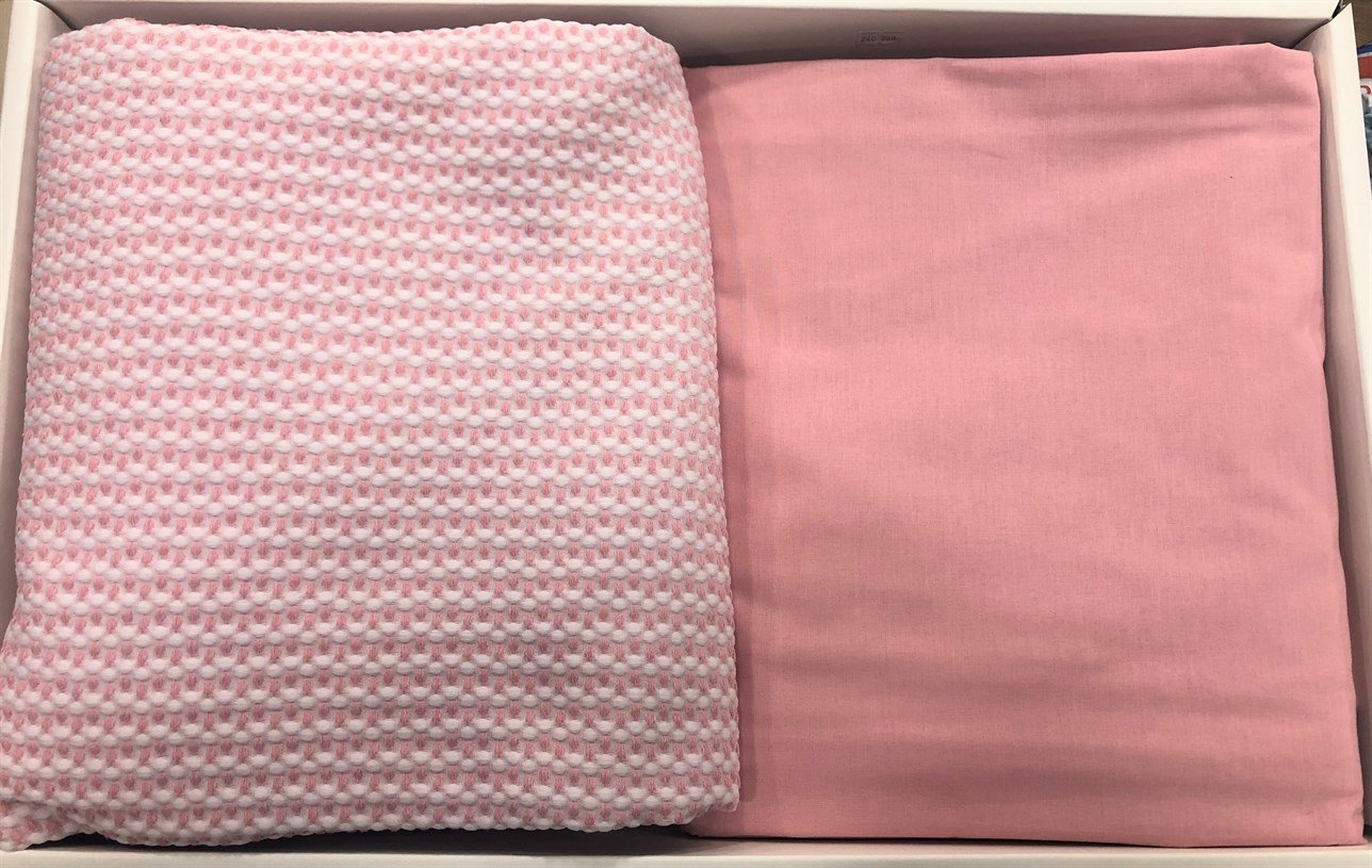 TAÇ PİKELİ NEVRESİM SETİ ÇİFT KİŞİ  MARINA PEMBE