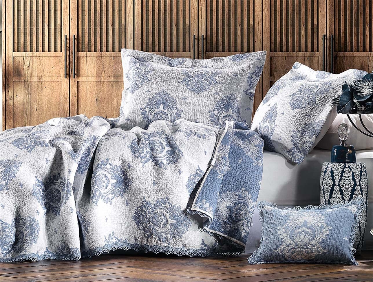 ZEBRA ALL DAYS DAMASK YATAK ÖRTÜSÜ ÇİFT K.INDIGO