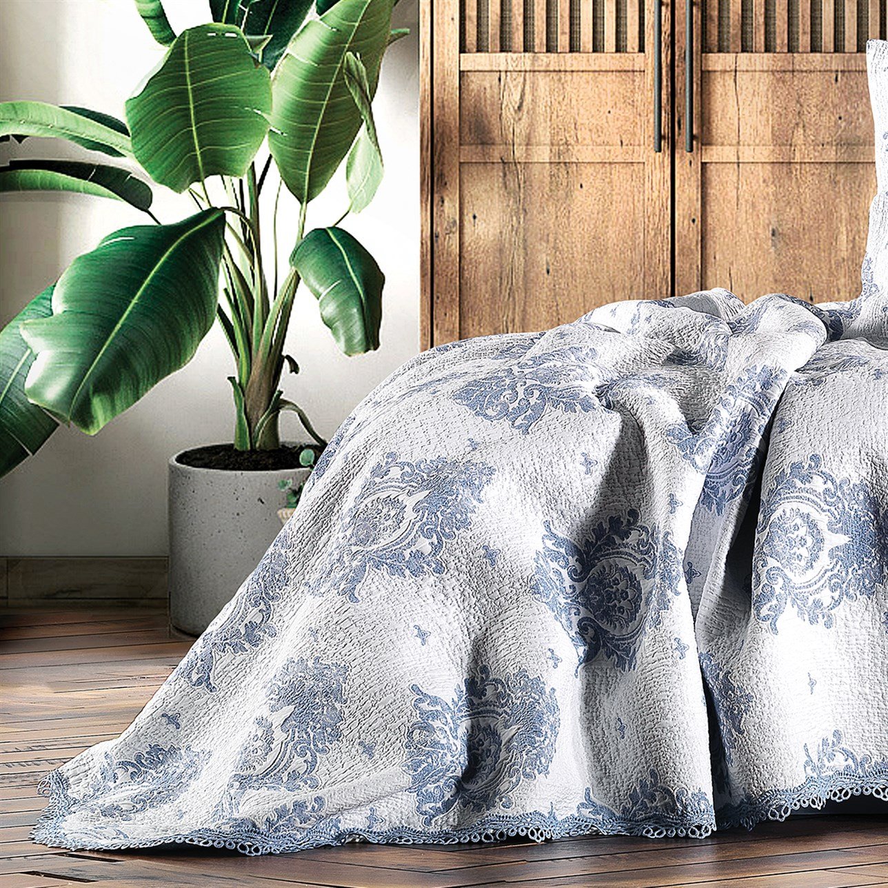 ZEBRA ALL DAYS DAMASK YATAK ÖRTÜSÜ ÇİFT K.INDIGO
