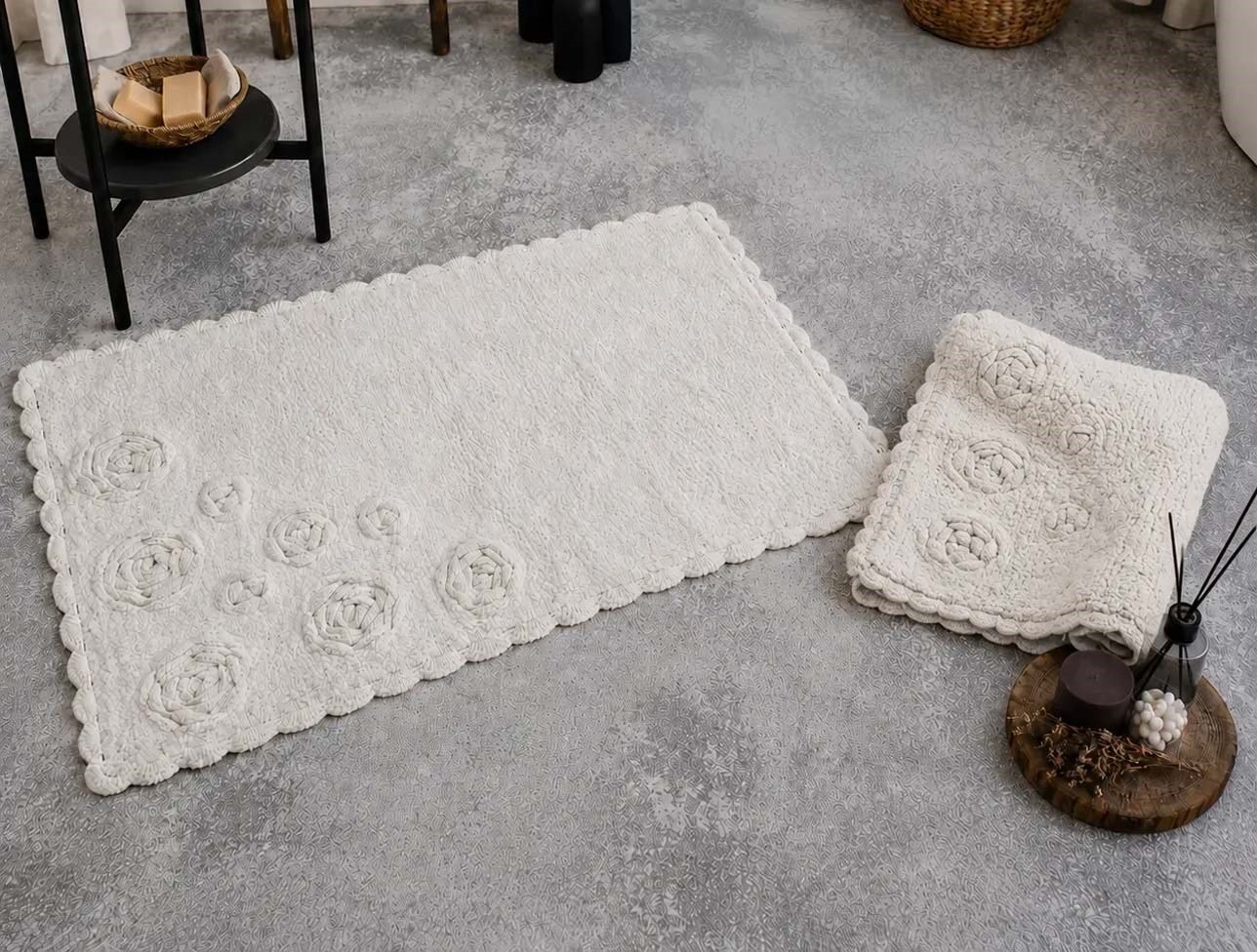 ZEBRA ROSETTE İKİLİ PAMUK PASPAS TAKIMI KREM