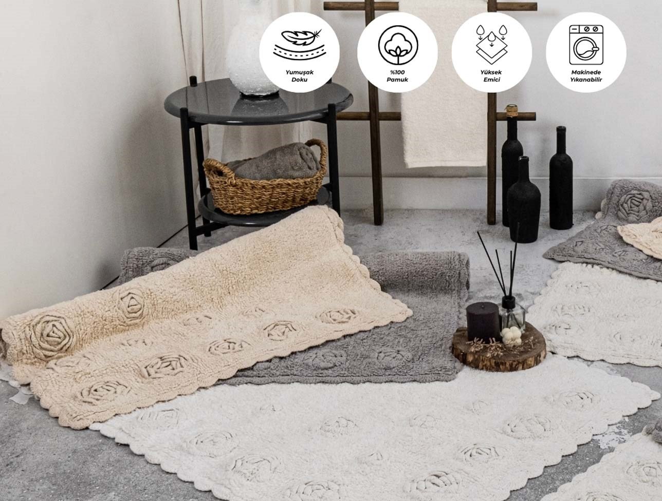 ZEBRA ROSETTE TEKLİ PAMUK PASPAS KREM 80x120