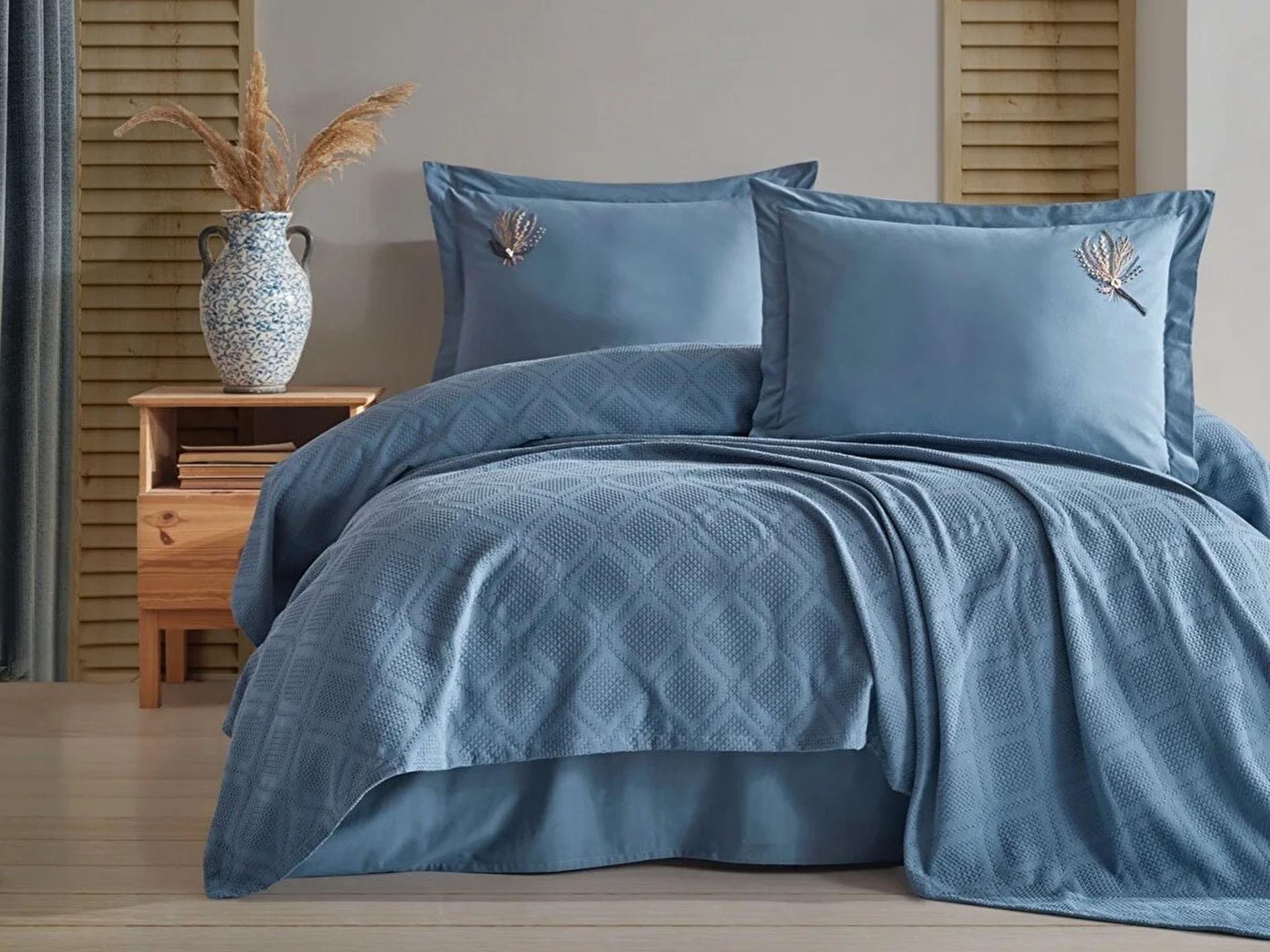 ZEBRA SANDAL ÇİFT KİŞİLİK PİKE TAKIMI İNDİGO