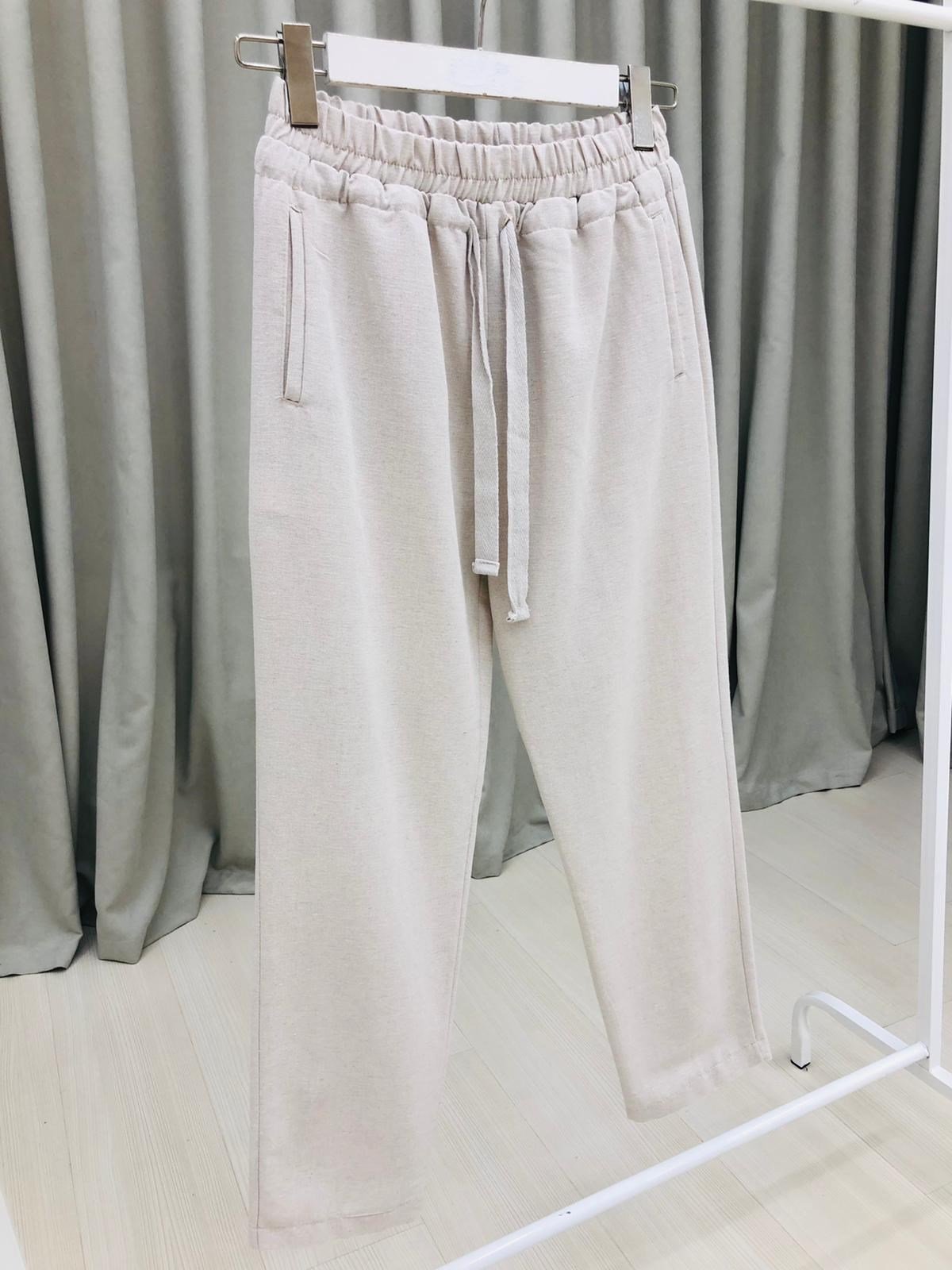 Bel Lastikli ve İpli Duble Paça Pantolon-Bej