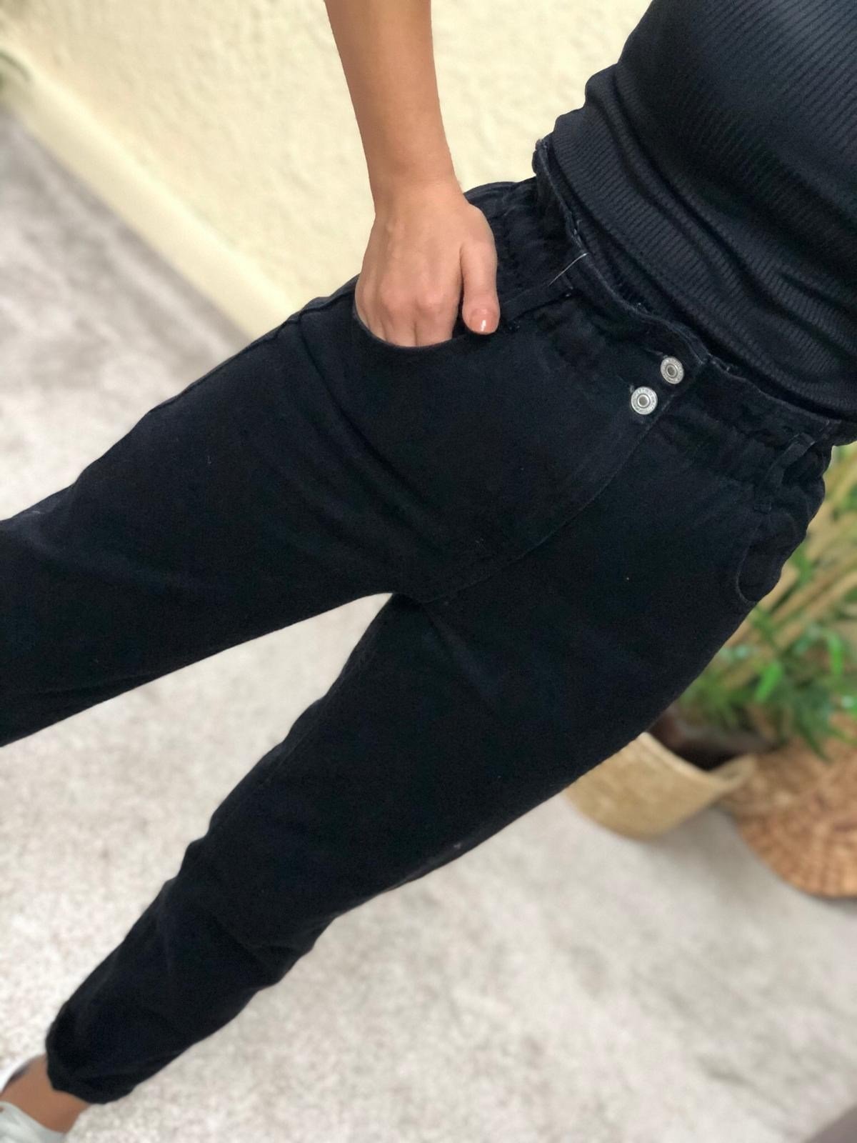 Beli Lastikli Mom Jean-Siyah