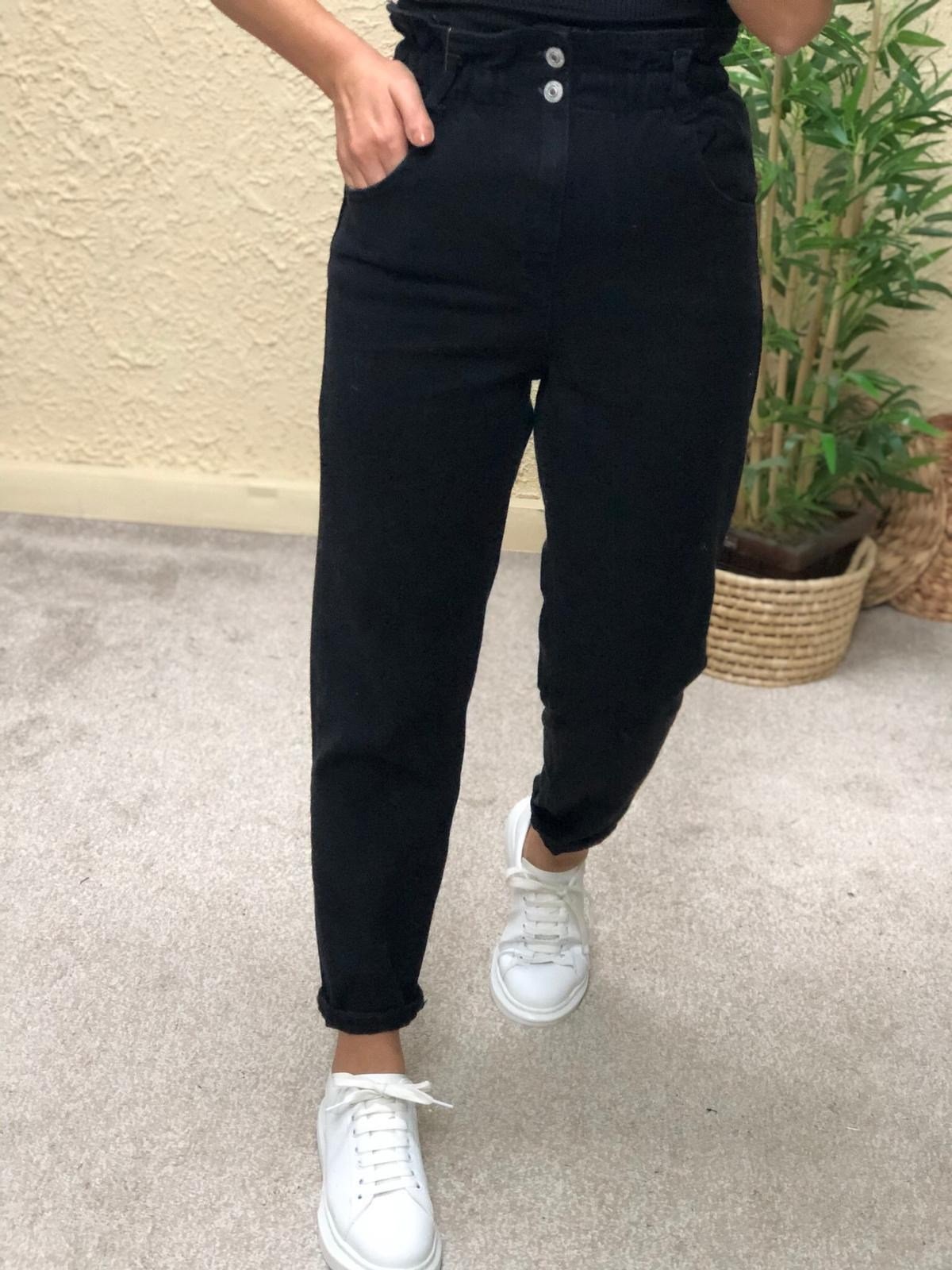 Beli Lastikli Mom Jean-Siyah