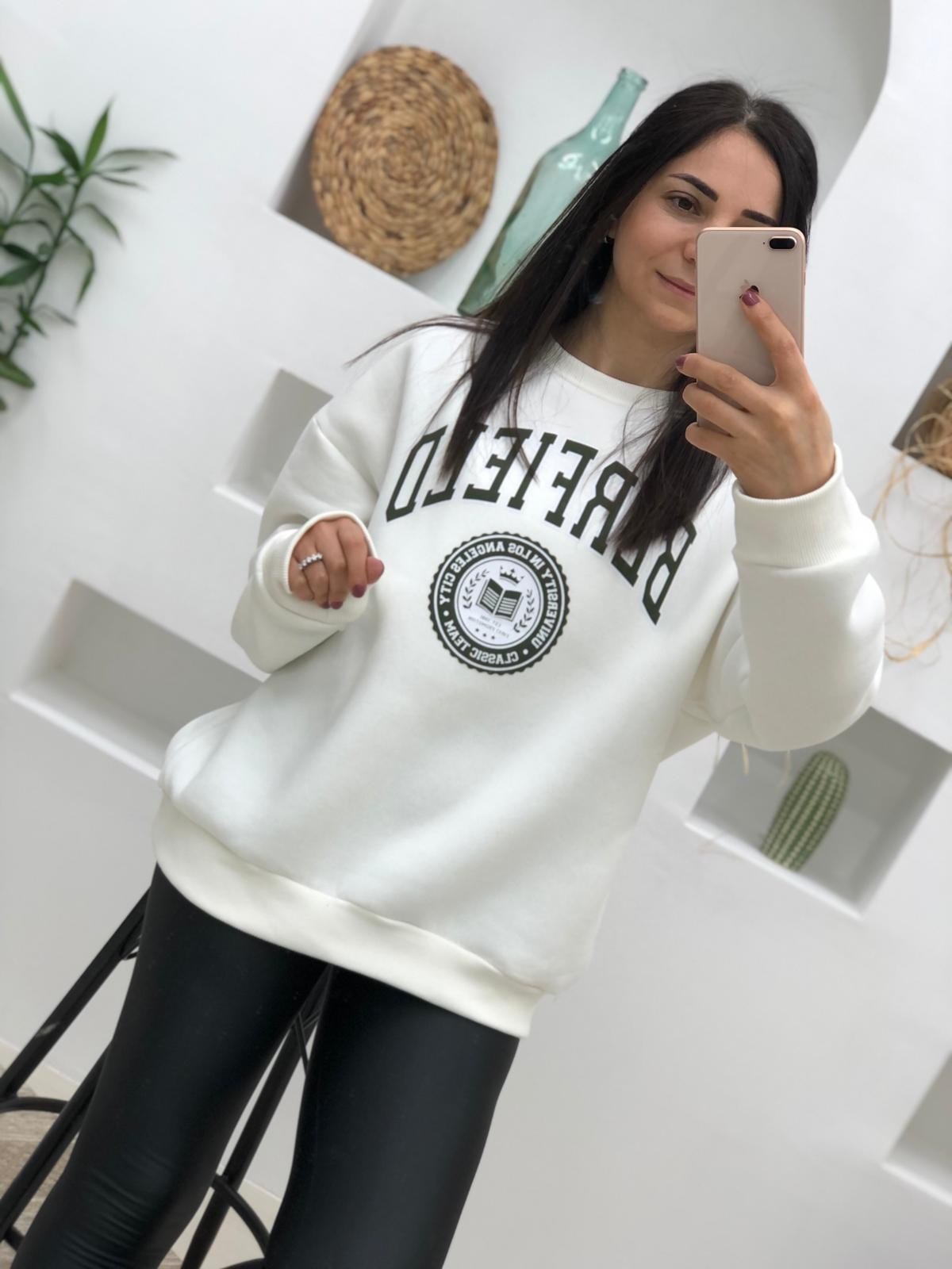 Berfield Baskılı Sweatshirt-Ekru