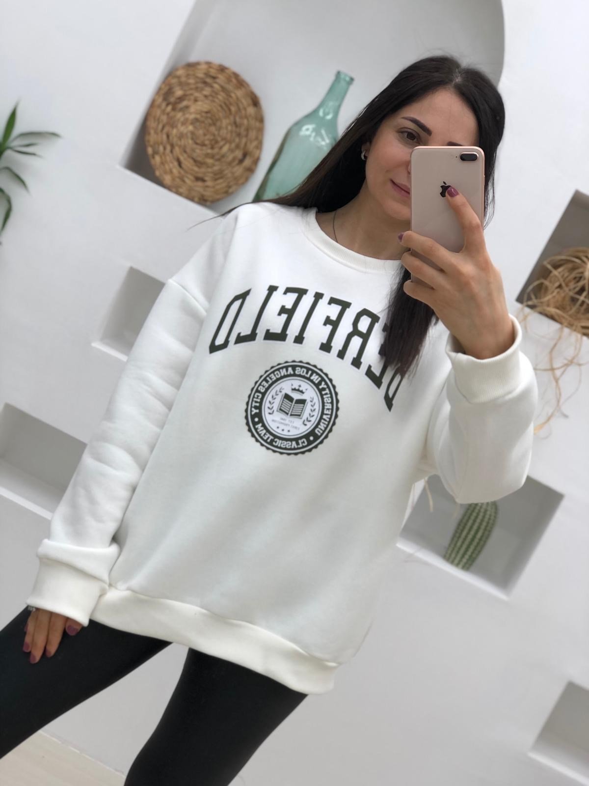 Berfield Baskılı Sweatshirt-Ekru
