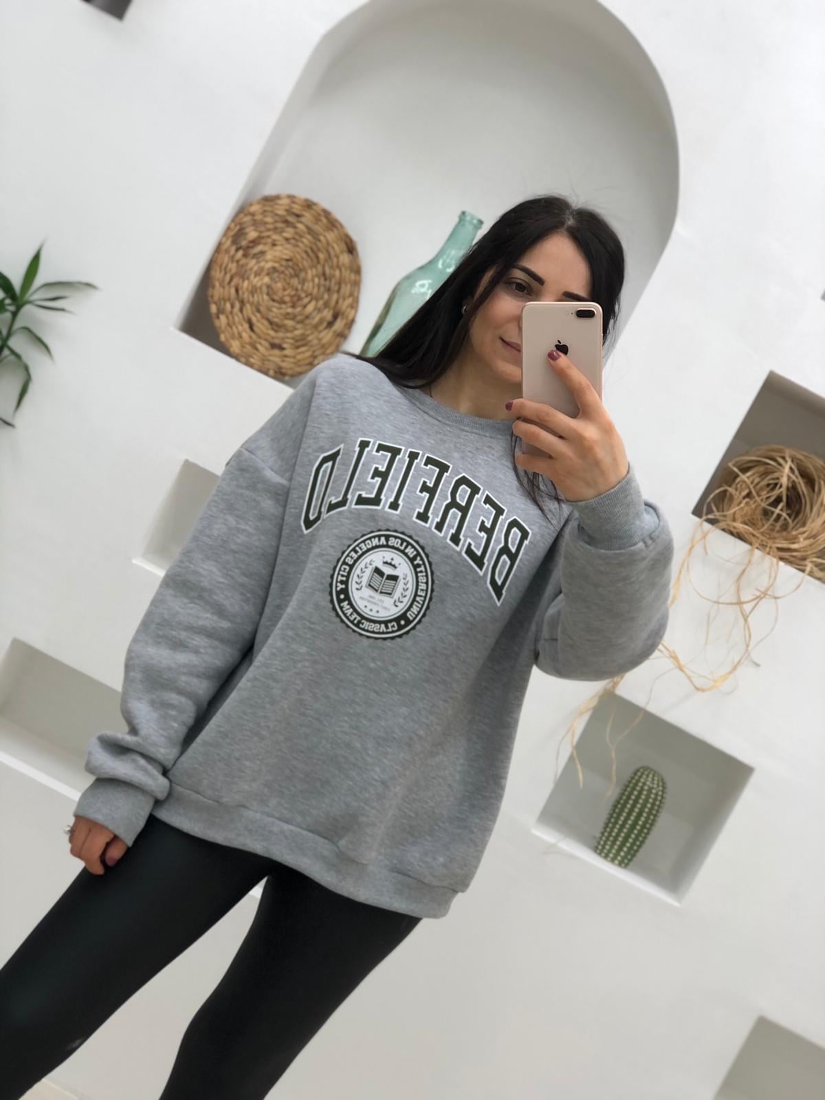 Berfield Baskılı Sweatshirt-Gri