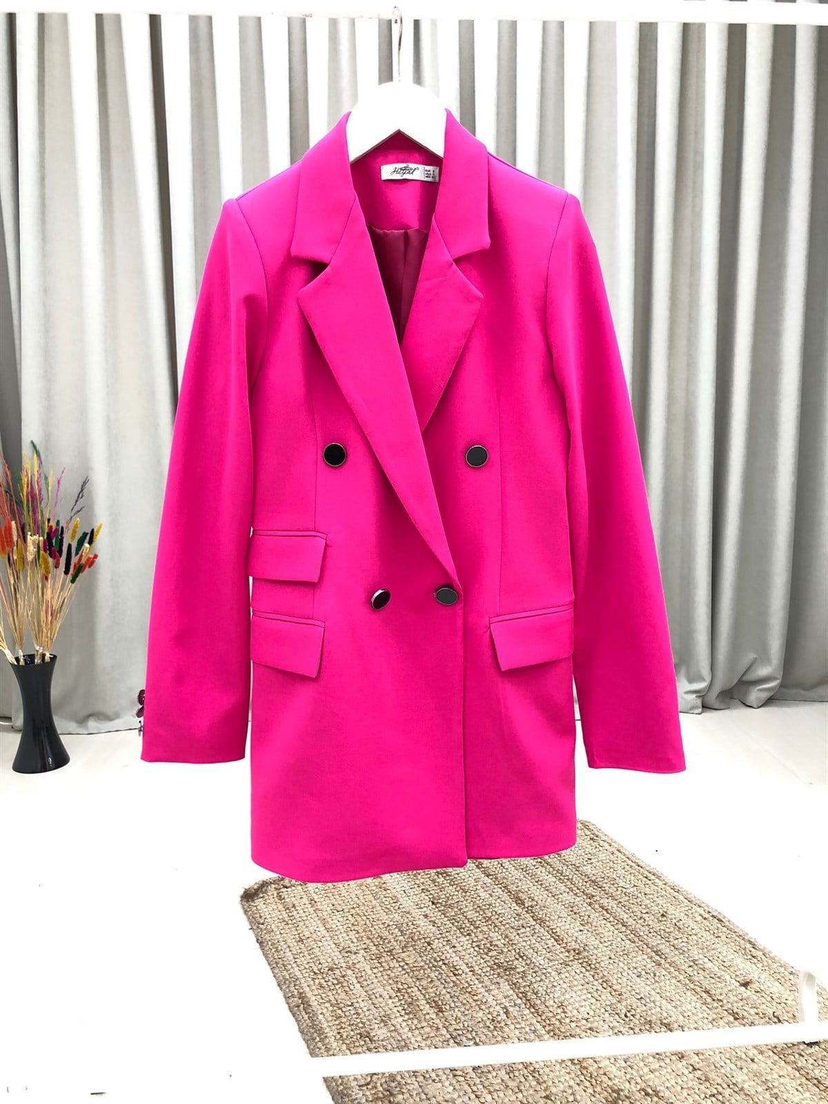 Çift Cepli Düğmeli Ceket-Pembe