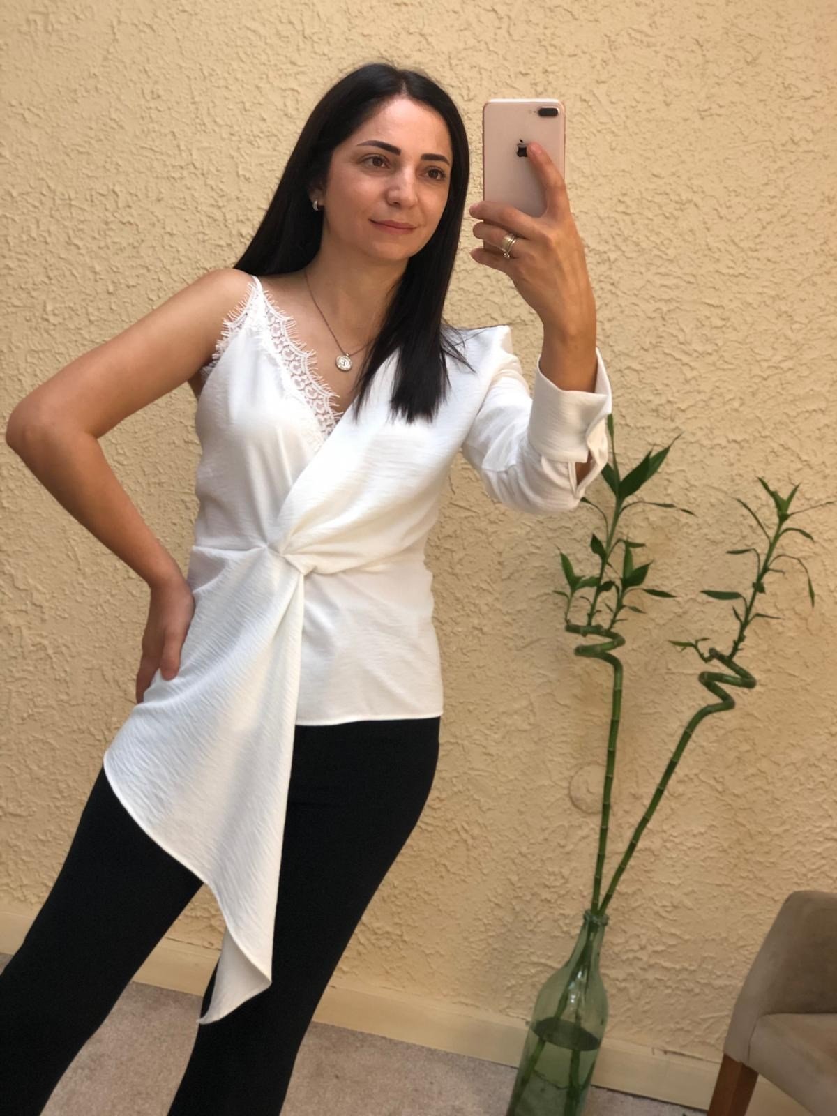 Danteli Tek Omuz Bluz-Beyaz