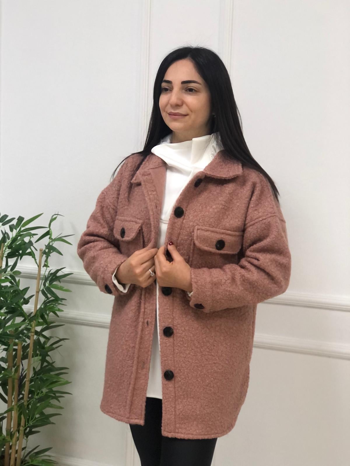 Düğmeli Kalın Gömlek Ceket-Pembe