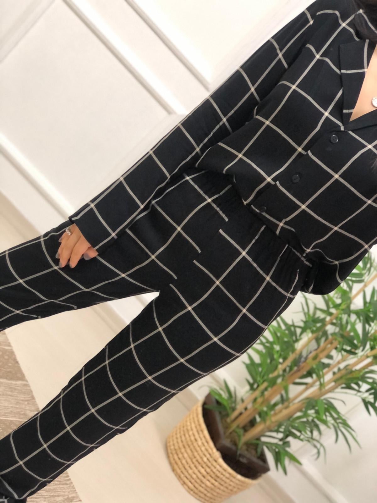 Ekose Desen Pijama Takımı-Siyah