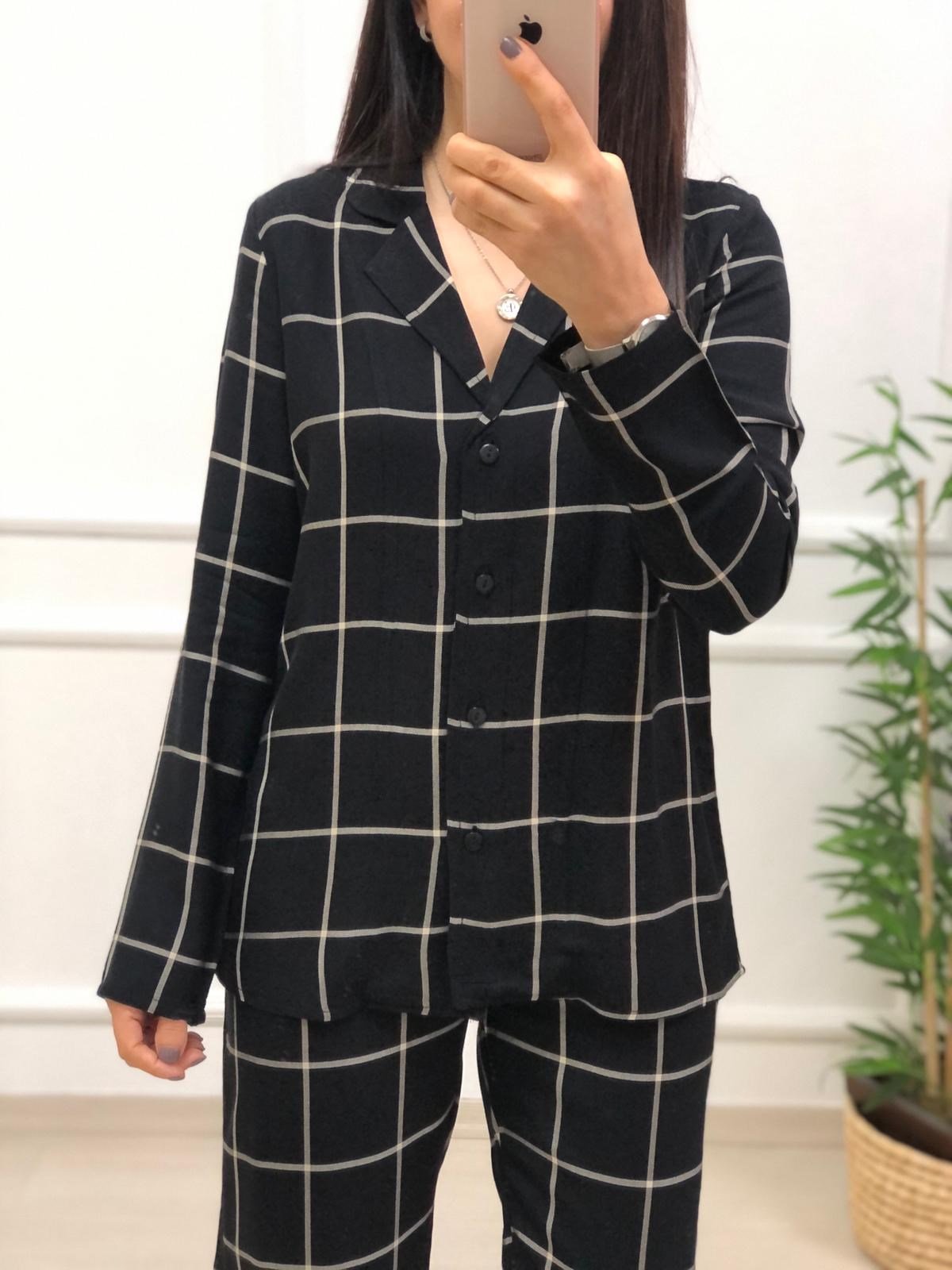Ekose Desen Pijama Takımı-Siyah