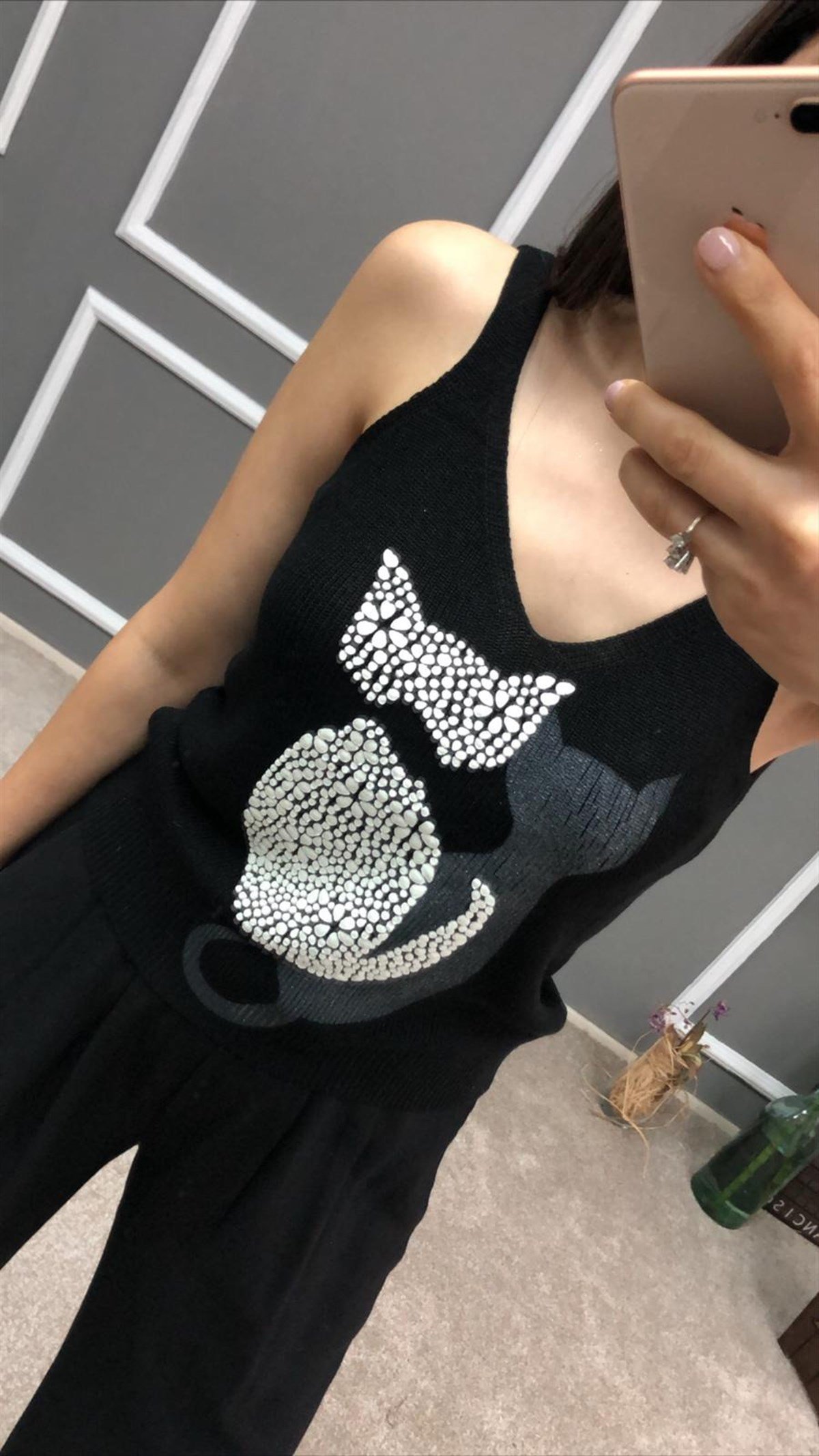 Kedi Baskılı Triko Bluz