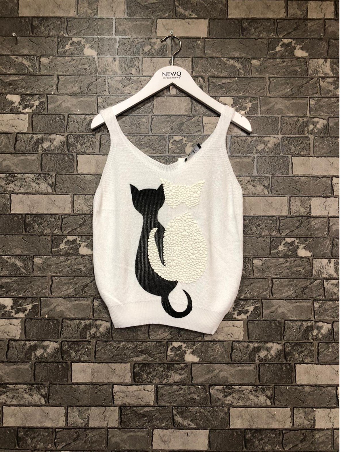 Kedi Baskılı Triko Bluz