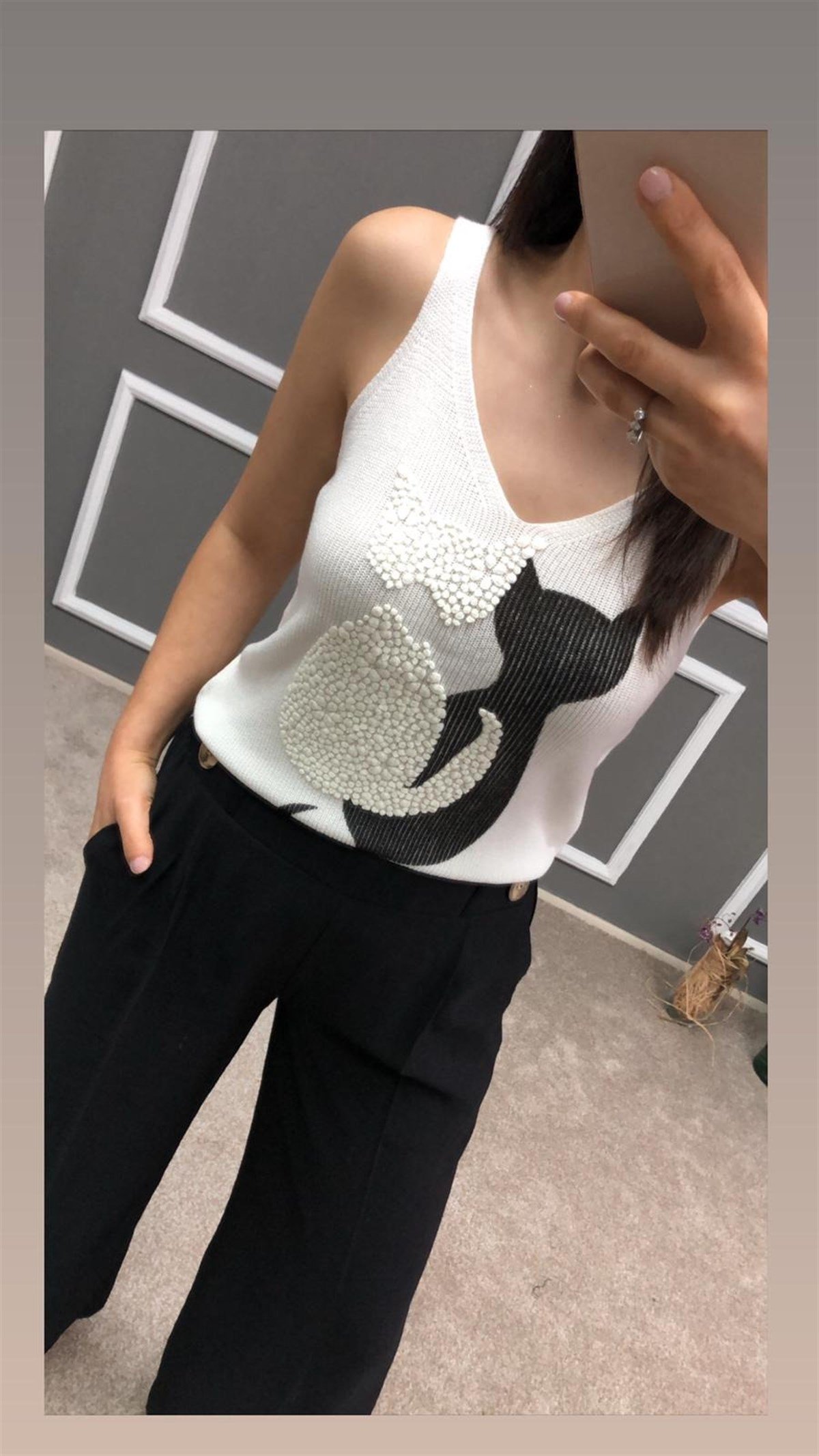 Kedi Baskılı Triko Bluz