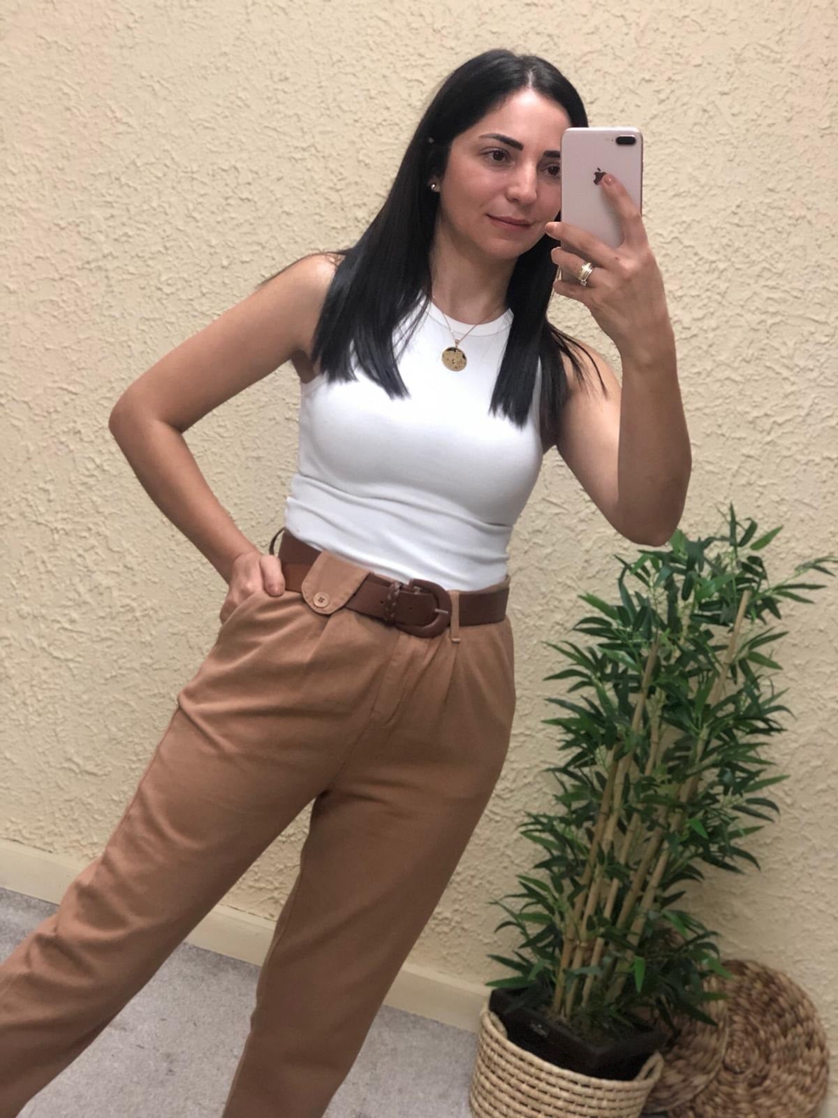 Kemerli Canvas Pantolon-Camel