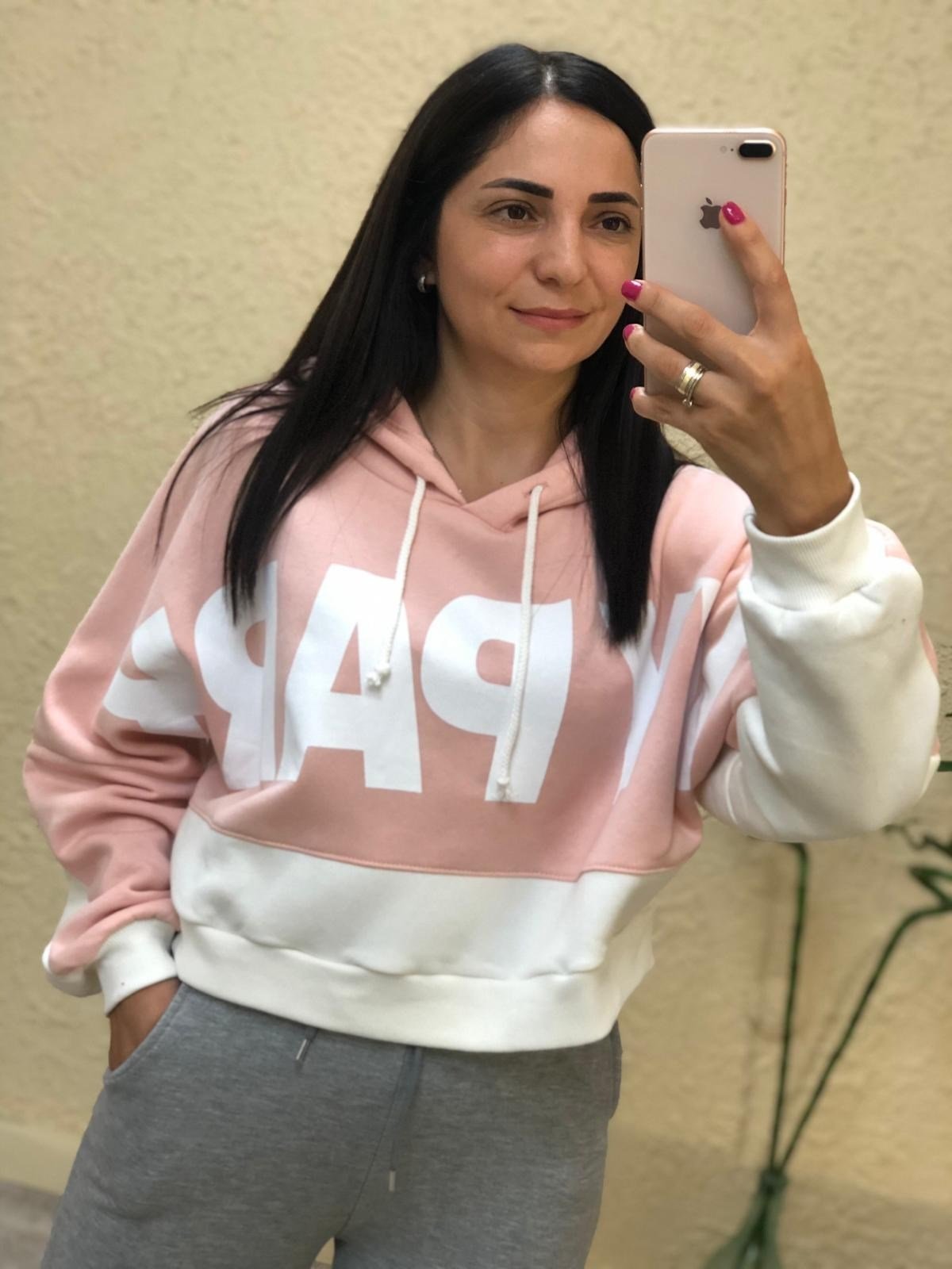 Kısa Kapüşonlu Sweat-Pembe