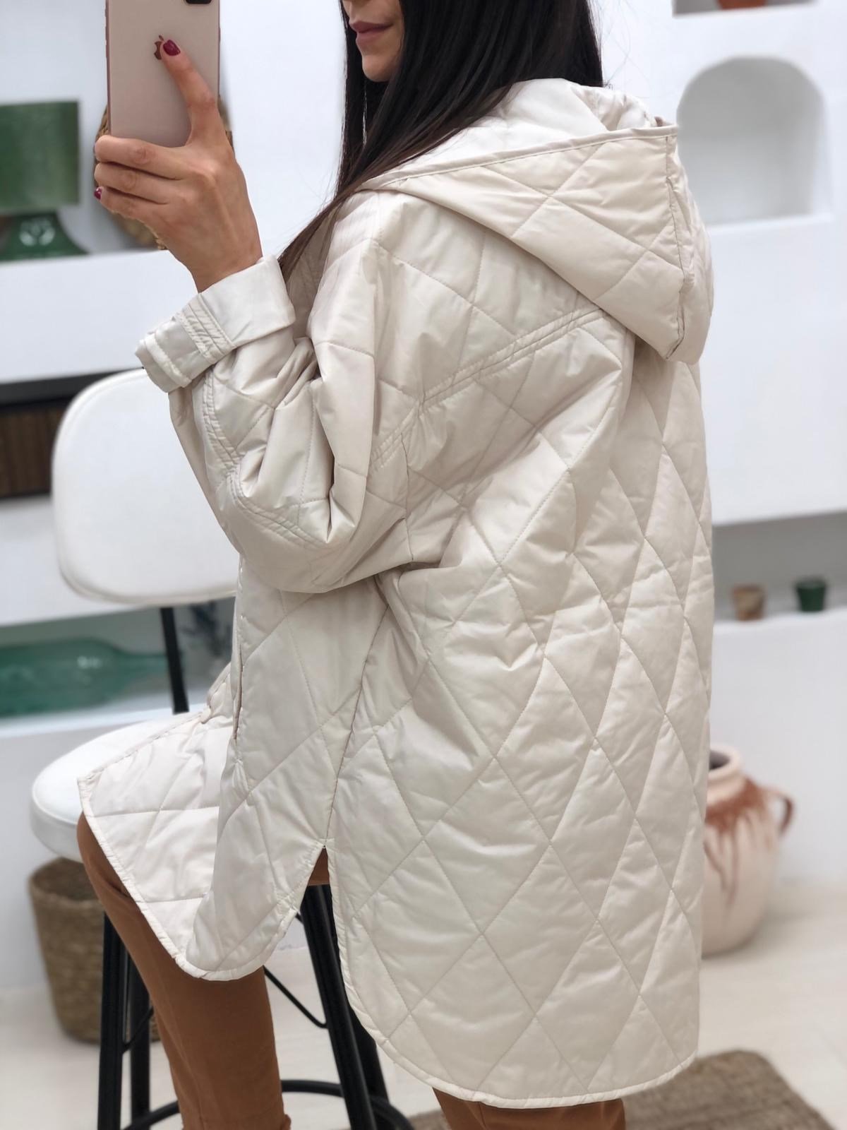 Oversize Cıtcıtlı Kapüşonlu Yağmurluk-Bej