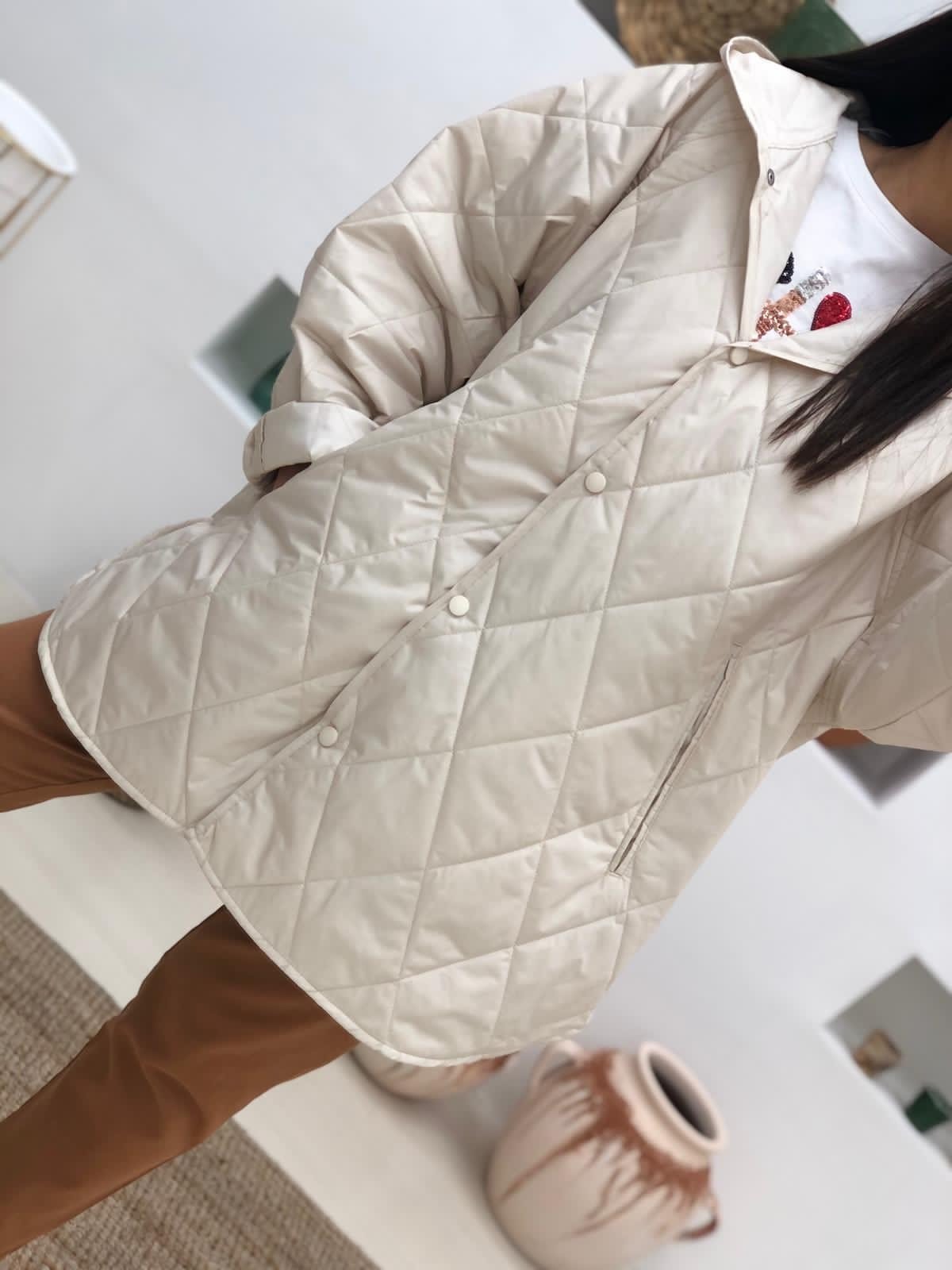 Oversize Cıtcıtlı Kapüşonlu Yağmurluk-Bej