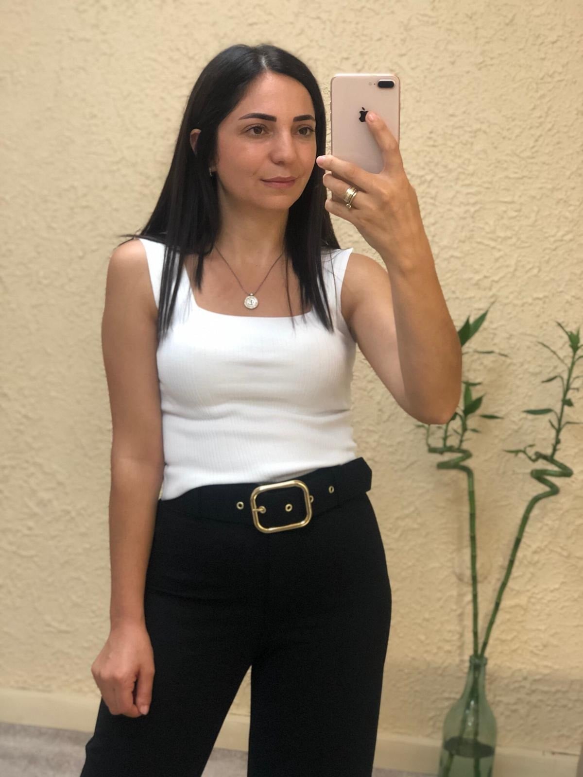 Sarı Tokalı Kemerli Bol Paça Kumaş Pantolon
