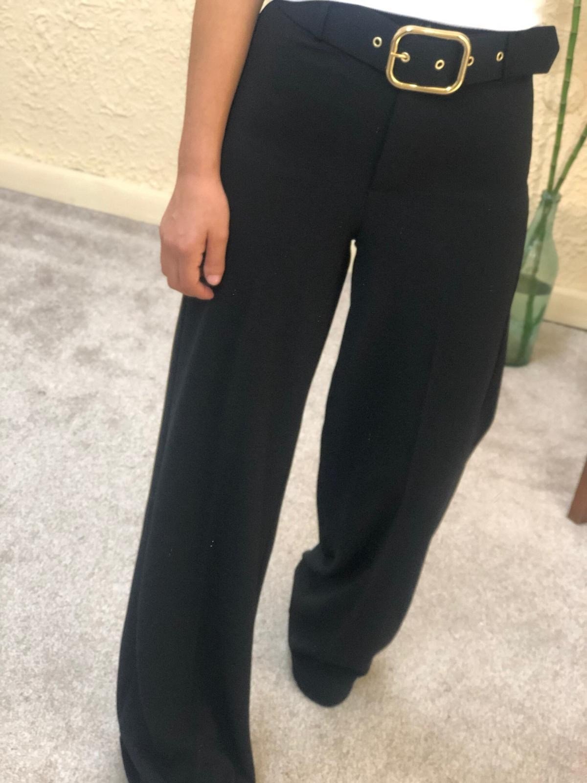 Sarı Tokalı Kemerli Bol Paça Kumaş Pantolon