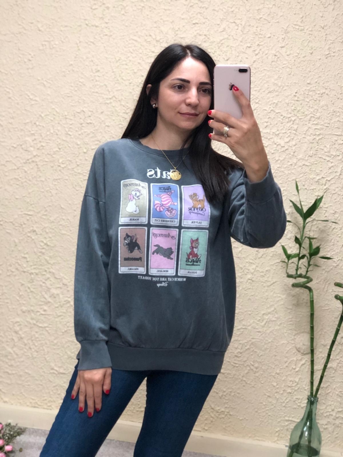 Üstü Resim Baskılı Sweat-Füme