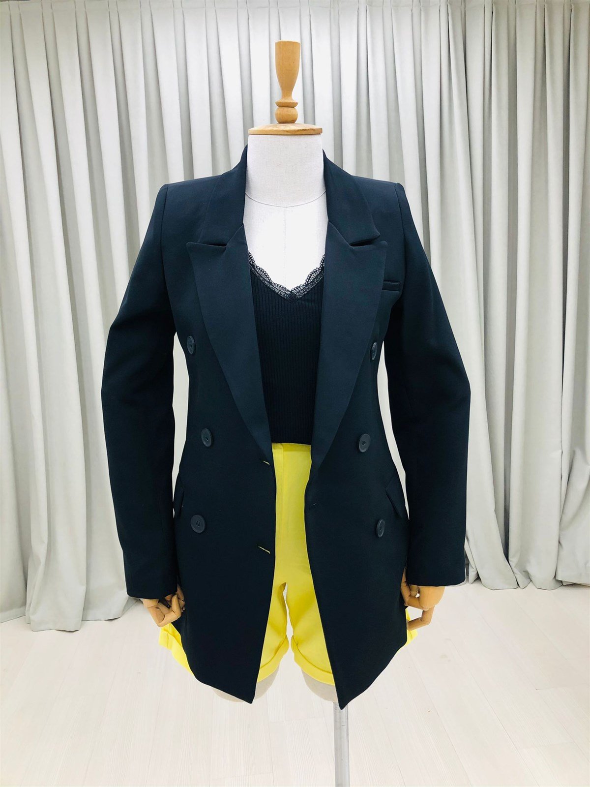 Yüksek Bel Duble Paça Gabardin Şort-Sarı