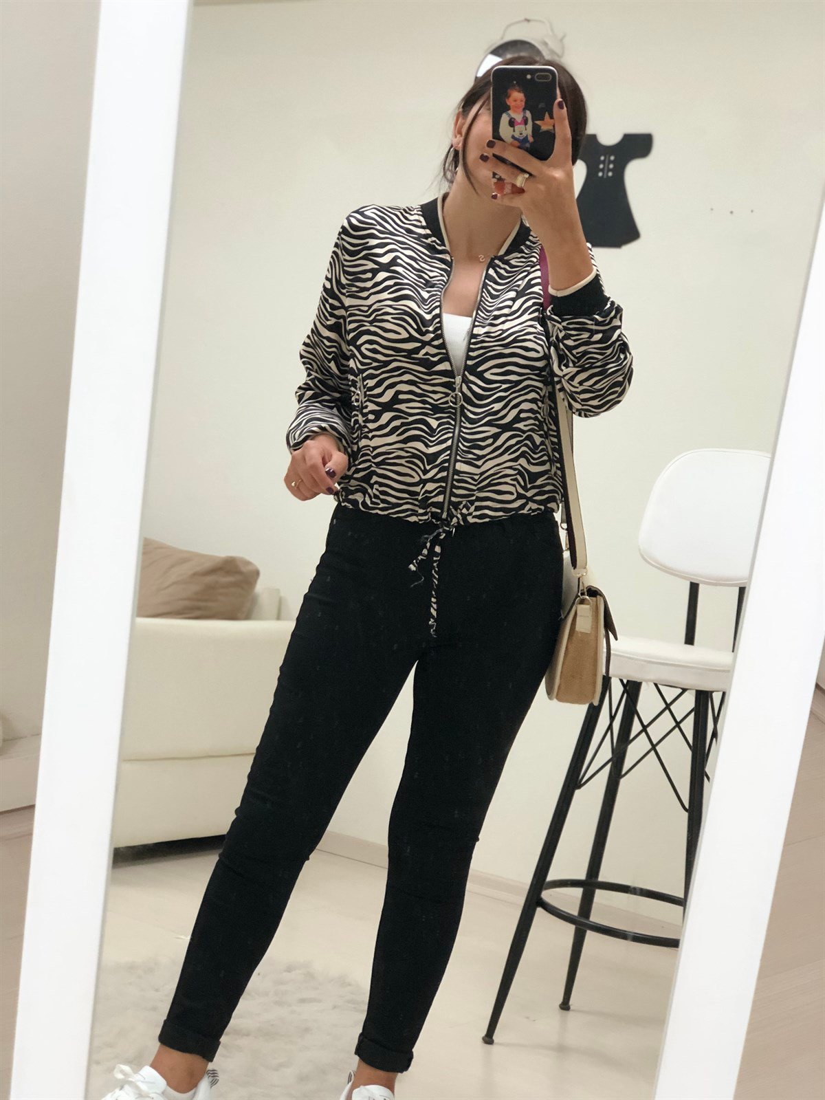 Zebra Desen Fermuarlı Ceket