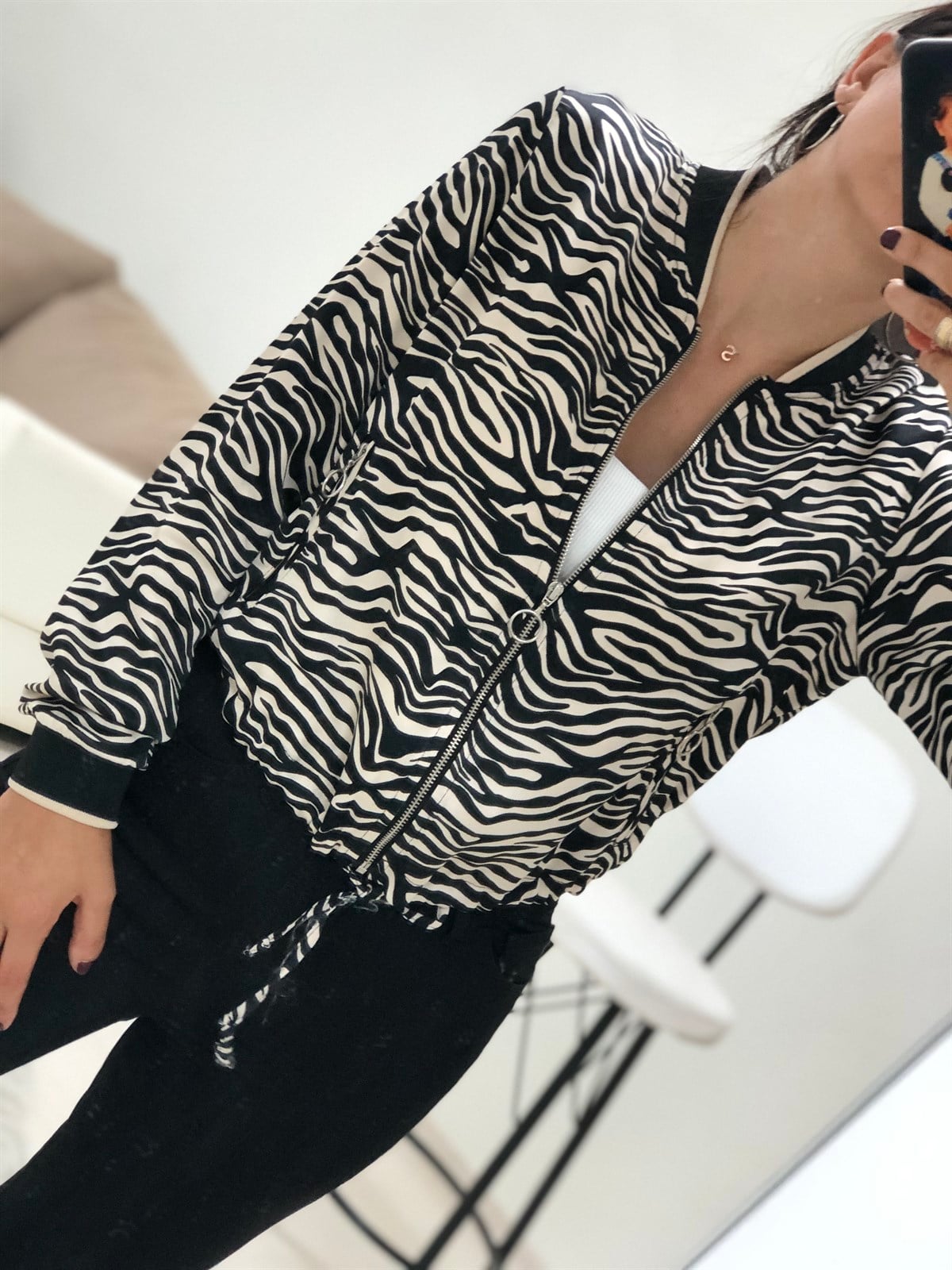 Zebra Desen Fermuarlı Ceket